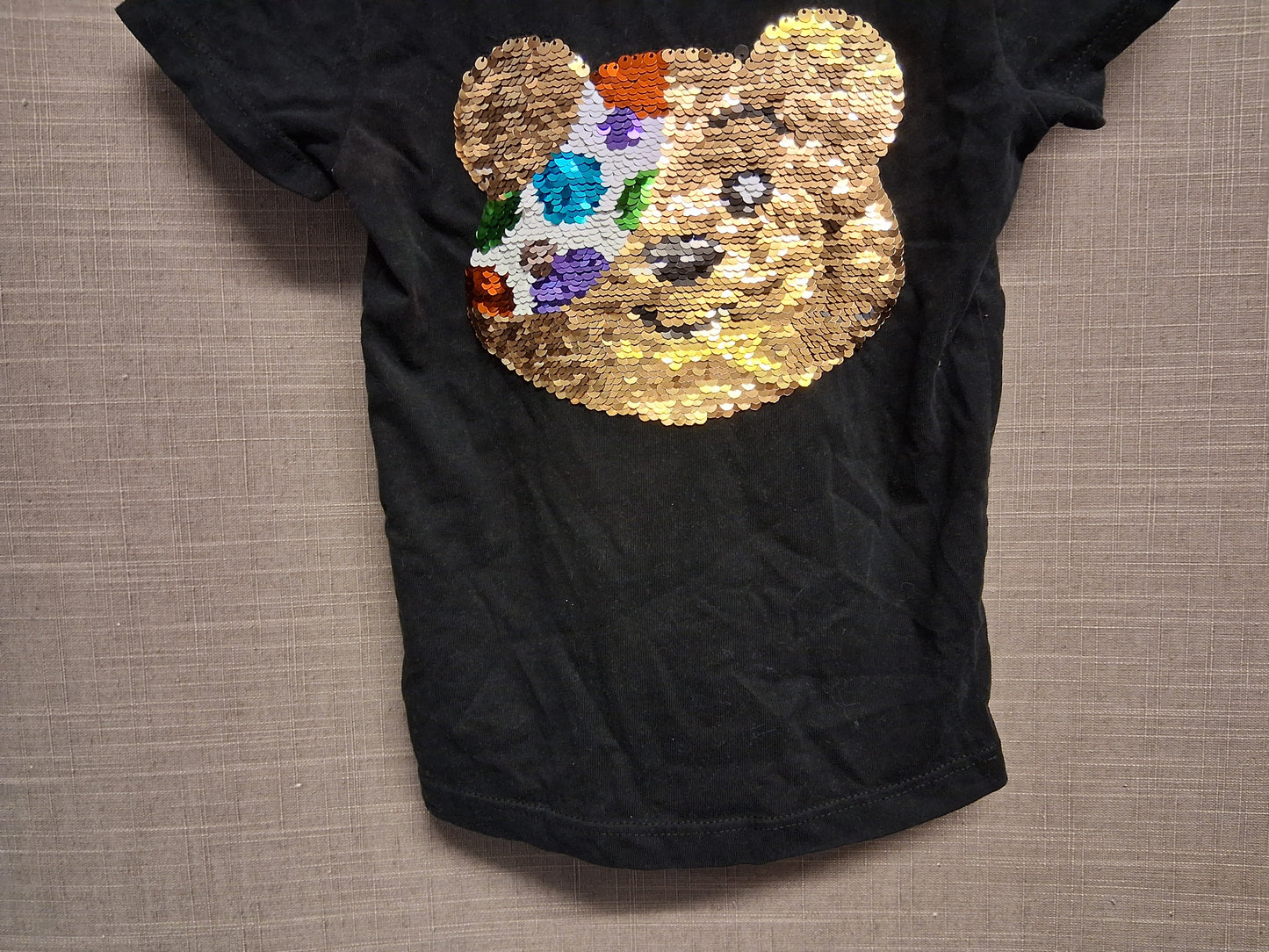 George Unisex "Pudsey" Children in Need Black Short Sleeve T-Shirt 2 way Sequins Age 4-5 Years