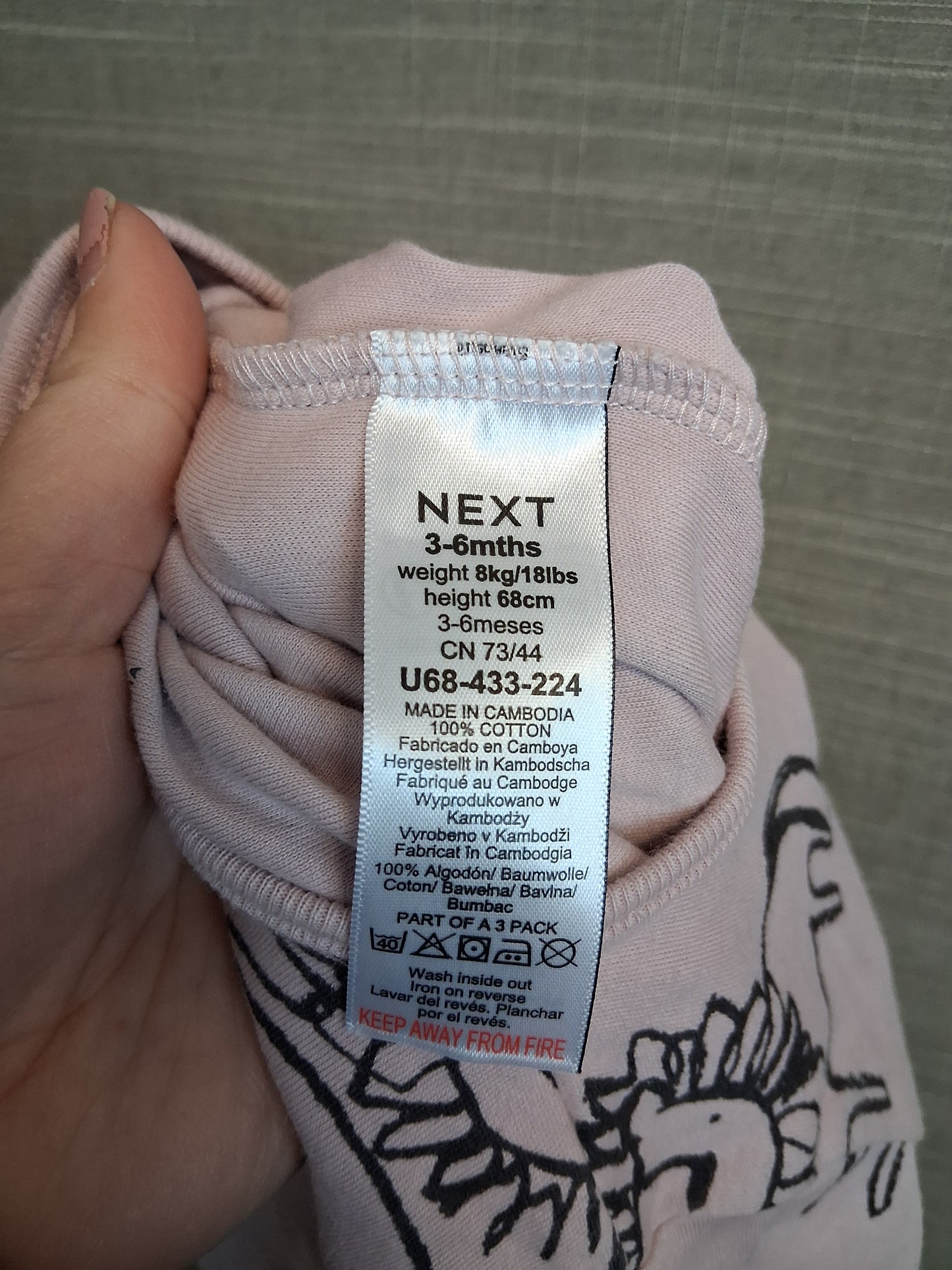 Next Boys Sleepsuits x2 Beige and Lilac Age 3-6 Months