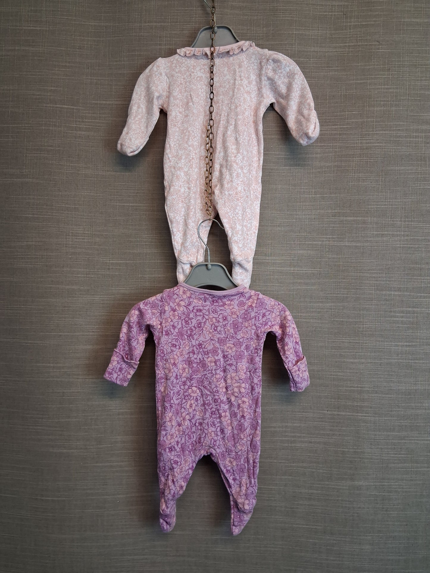 Nutmeg Girls Sleepsuits x2 Pink Purple Floral Age Newborn