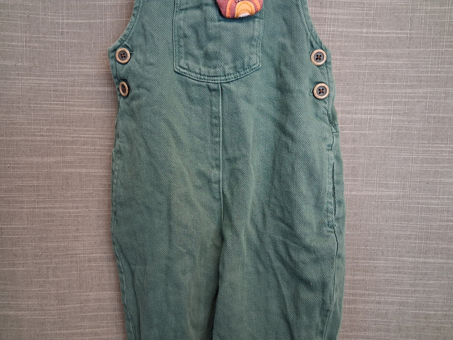 Next Girls Green Denim Dungarees Age 12-18 Months 3D Apple