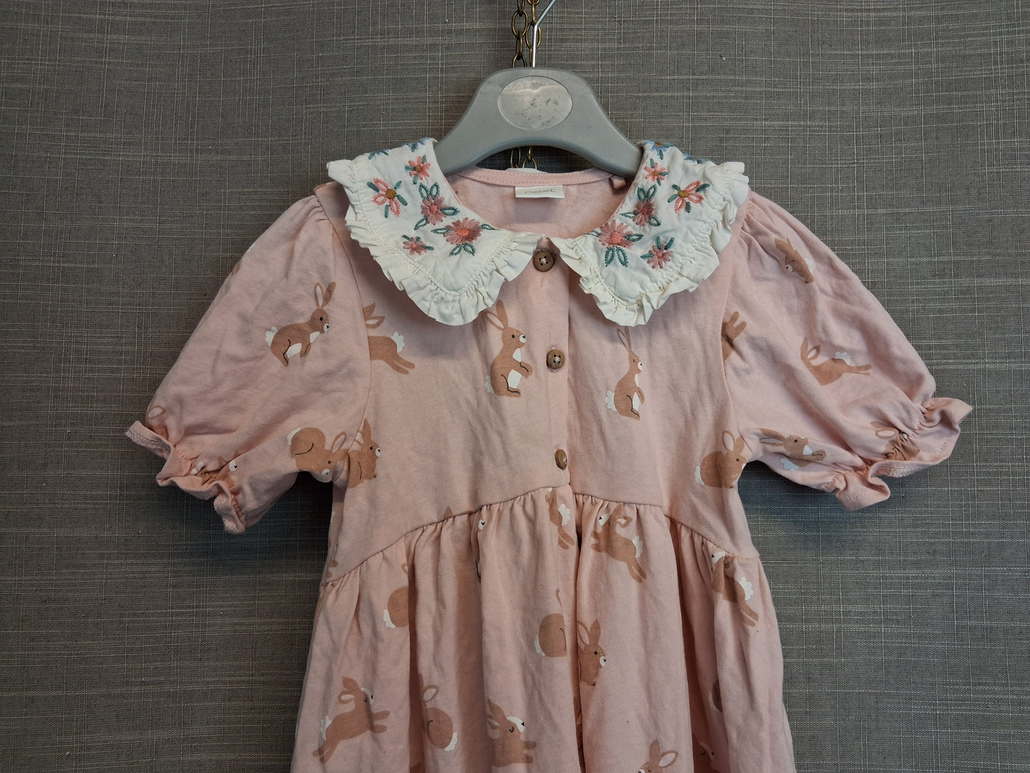 Next Girls Pink Bunny Theme Easter Dress Age 2-3 Years Short Sleeve Jersey