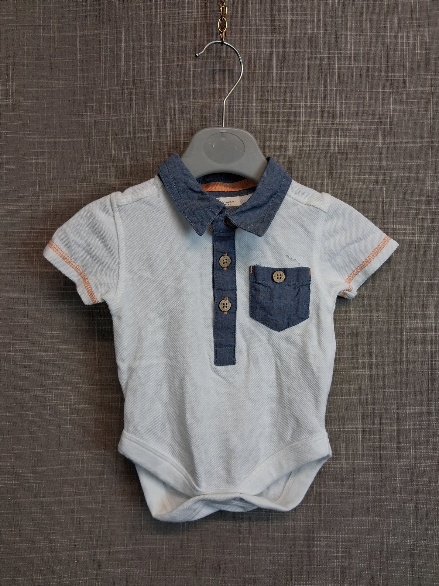 Next Boys Polo Bodysuit Short Sleeve Age 0-3 Months