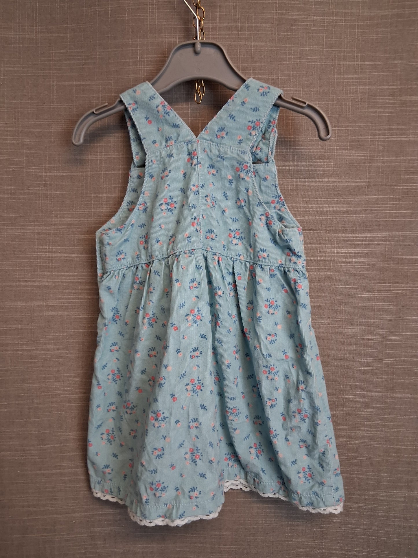 George Girls Corduroy Sleeveless Dress Age 18-24 Months Blue Floral