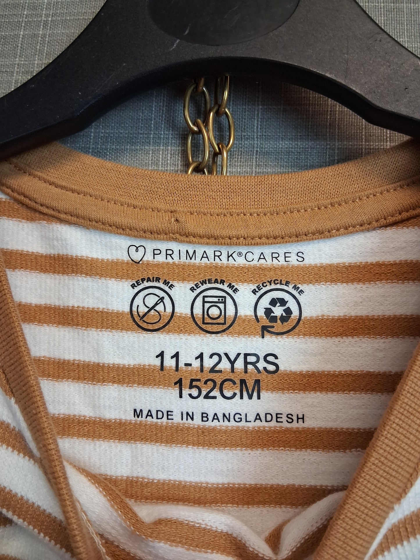 Primark Boys Brown Cream Striped T-Shirt Age 11-12 Years