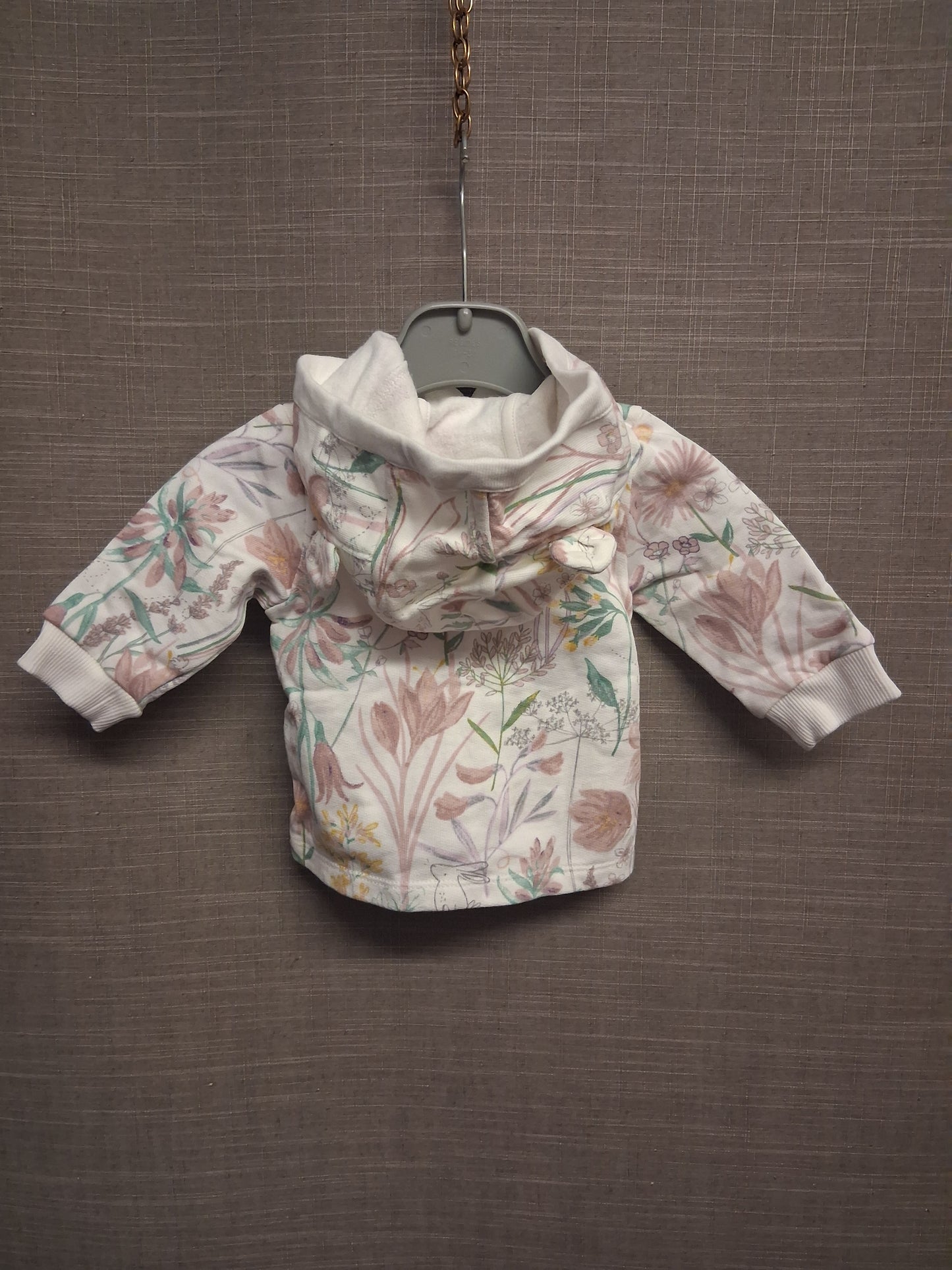 Next Girls Hoodie White Pink Floral Jersey Age 0-3 Months