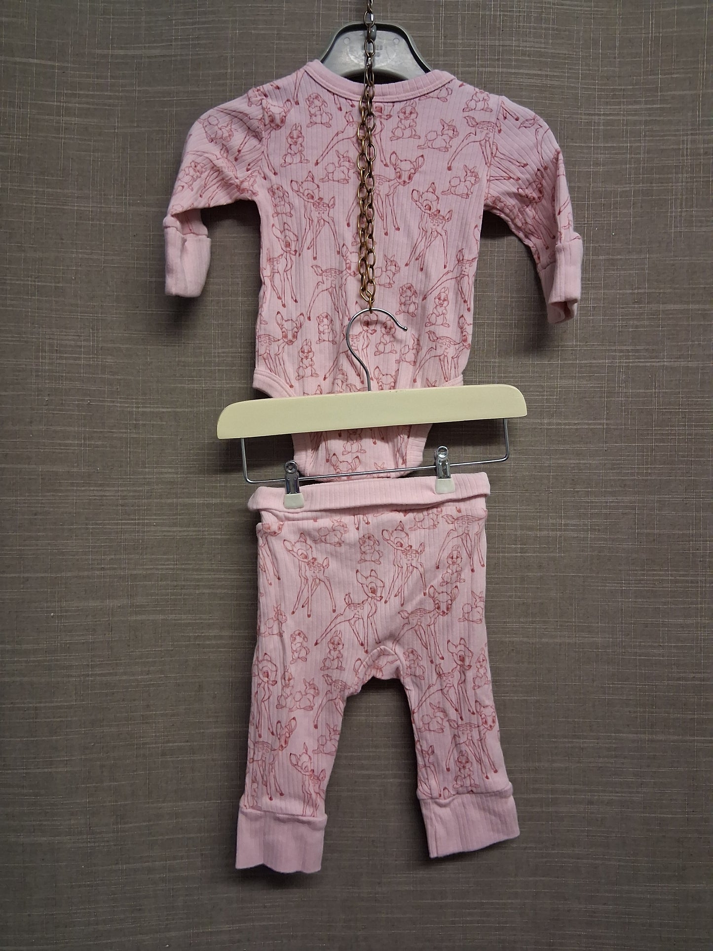 Disney Bambi 2 Piece Outfit Bodysuit Long Sleeve and Leggings Pink Age 0-3 months