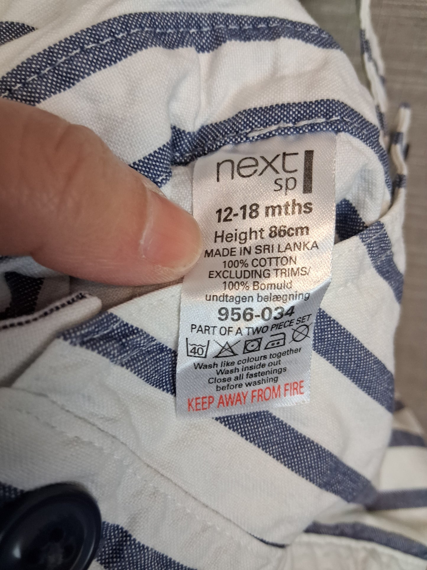 Next Boys Blue White Stripe Short Dungarees Age 12-18 Months
