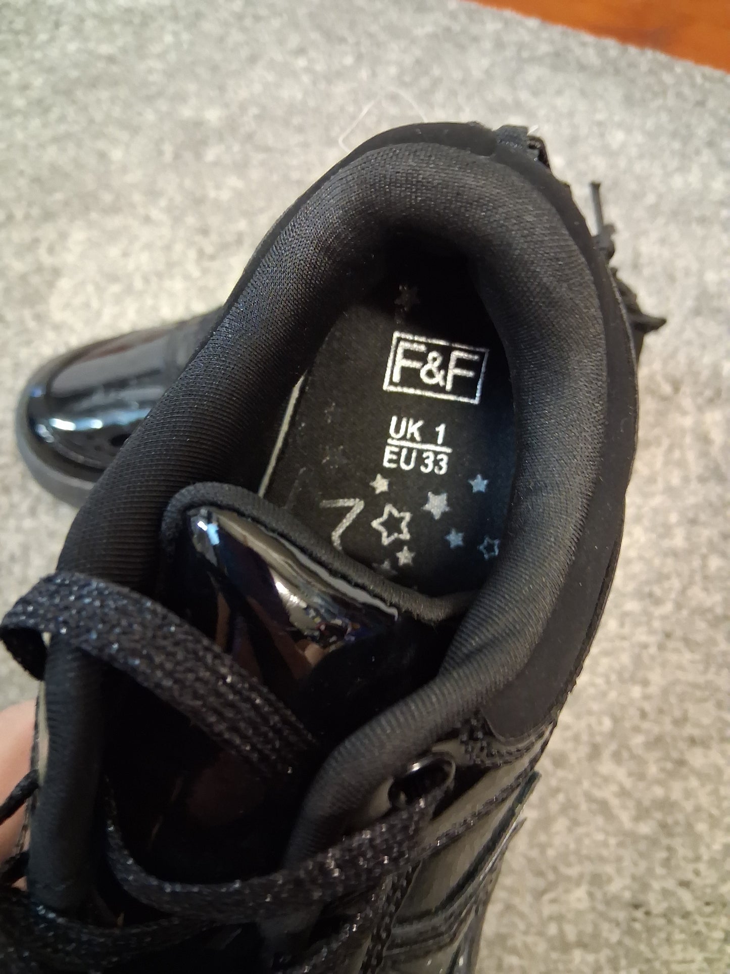 F&F Black Patent Lace Up Shoes/Trainers Size 1 New