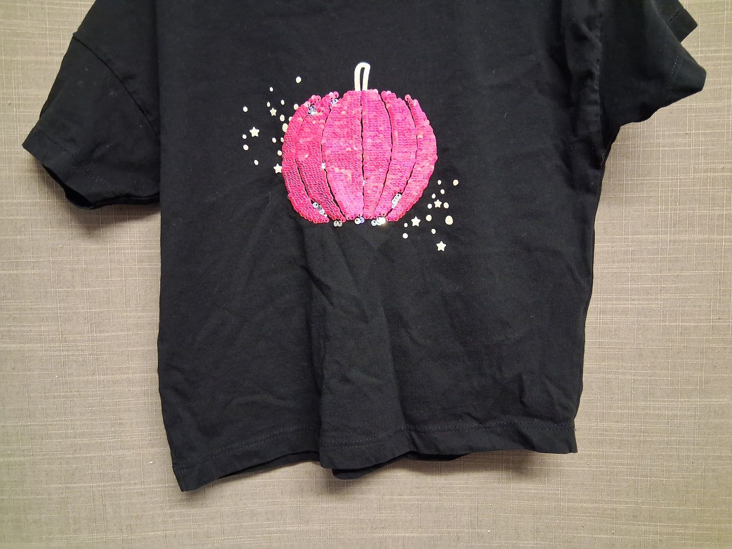George Girls Halloween 2 way Sequin Pumpkin Black T-Shirt Age 6-7 Years