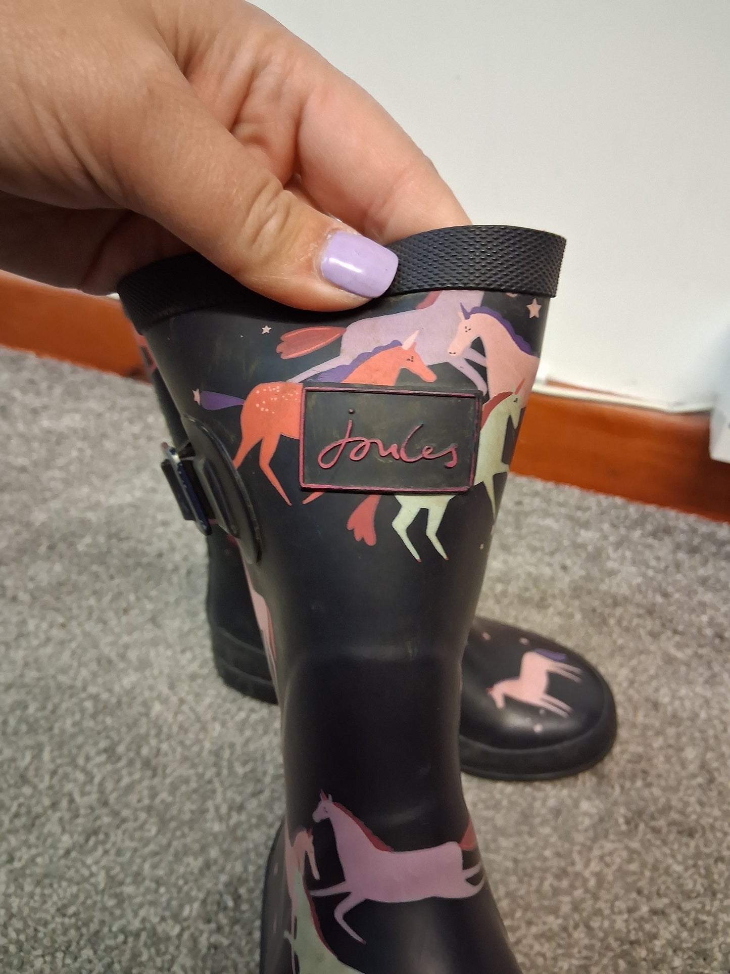Joules Girls Blue Horse Theme Wellingtons Age 13 Years