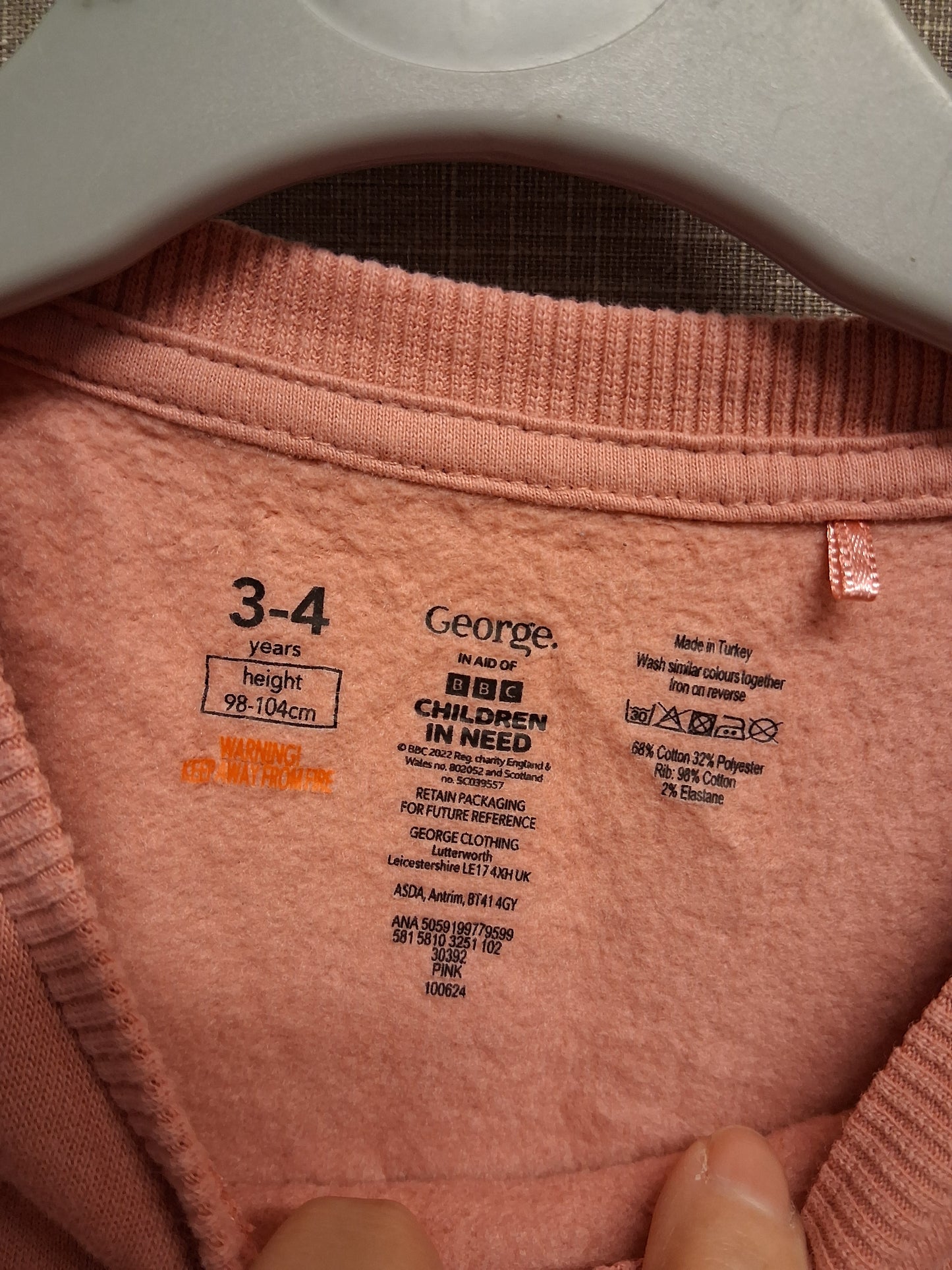 George Girls "Pudsey" Children in Need Pink Sweater Pullover Age 3-4 Years