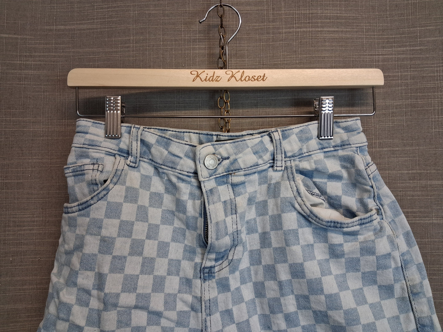 Primark Girls Blue Denim Check Shorts Age 12-13 Years