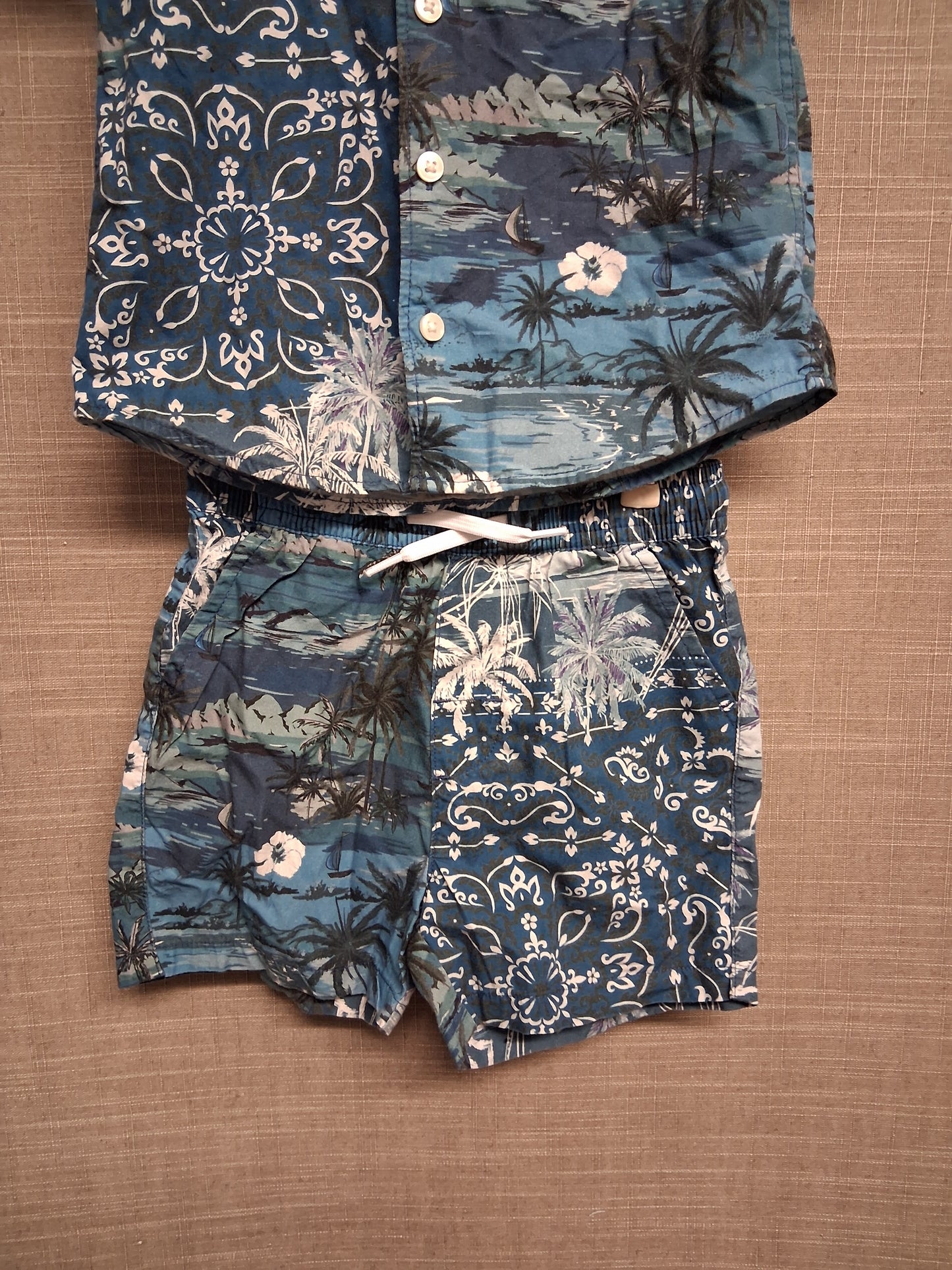Next Boys 2 Piece Outfit Short Sleeve Shirt & Shorts Blue Hawaiian Theme Age 18-24 Months