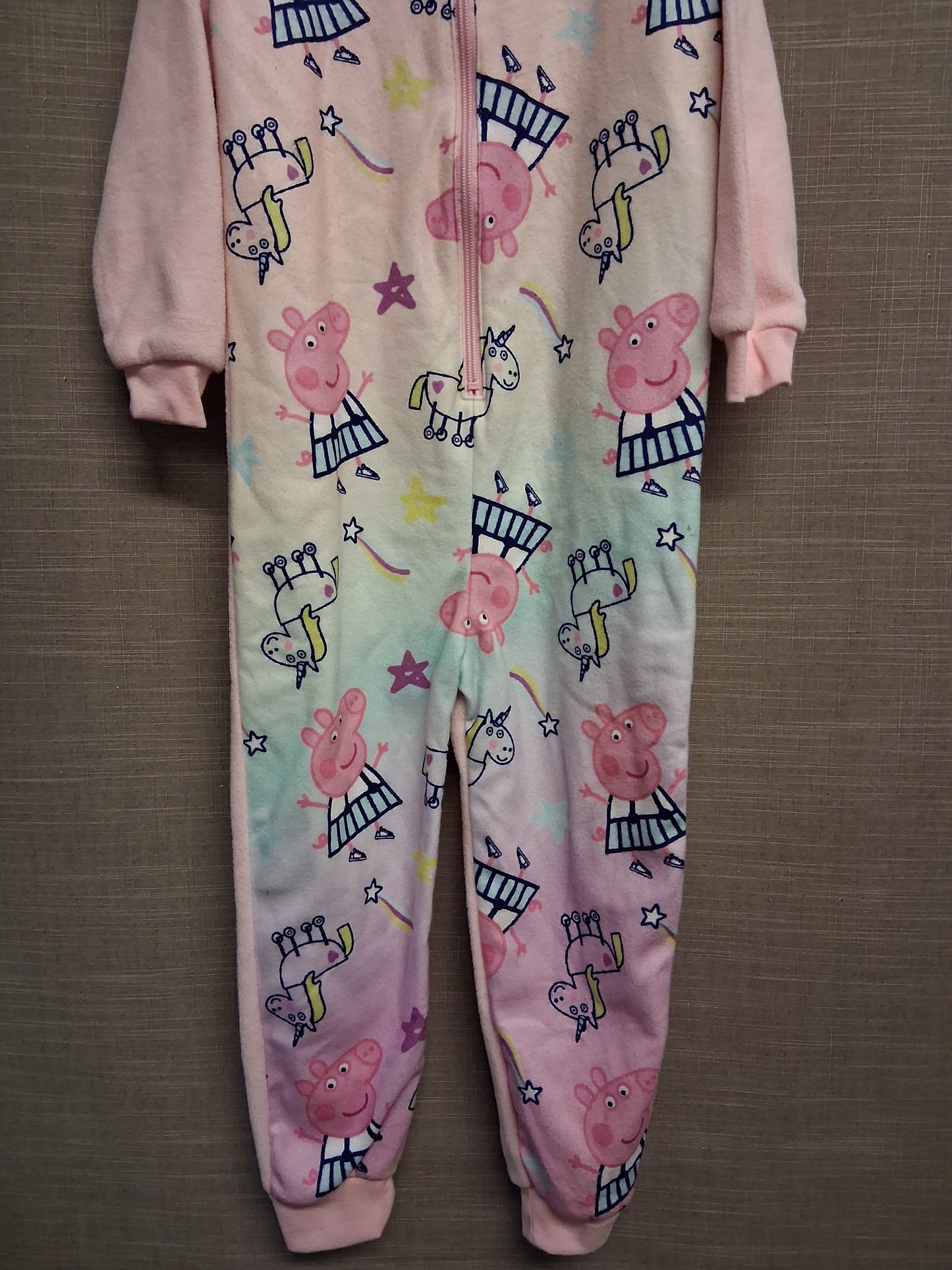 Peppa Pig Pink All in One Onsie Fleece Full Zip Age 7-8 NWOTs