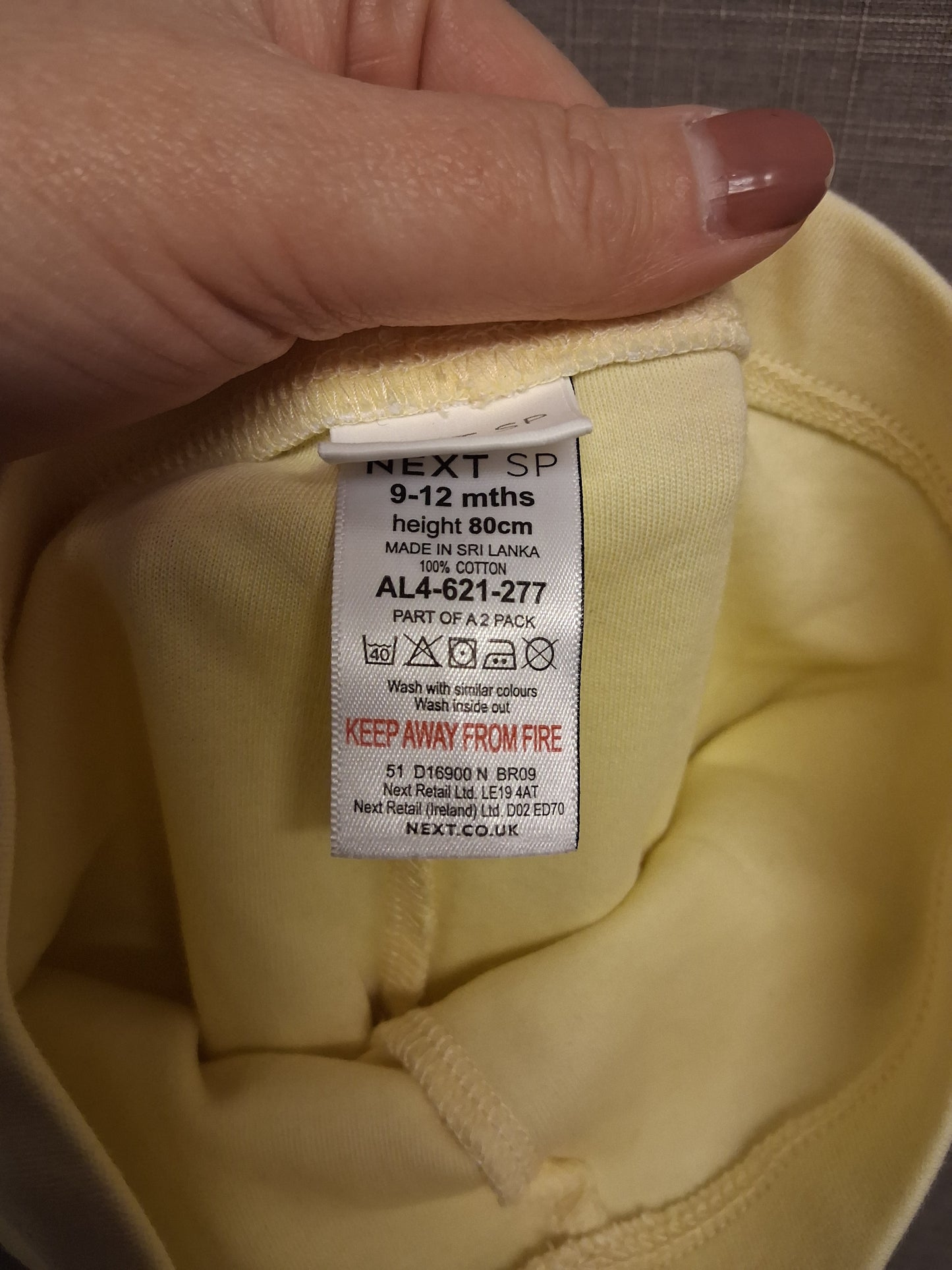 Next Girls Yellow Jersey 100% Cotton Leggings Age 9-12 Months