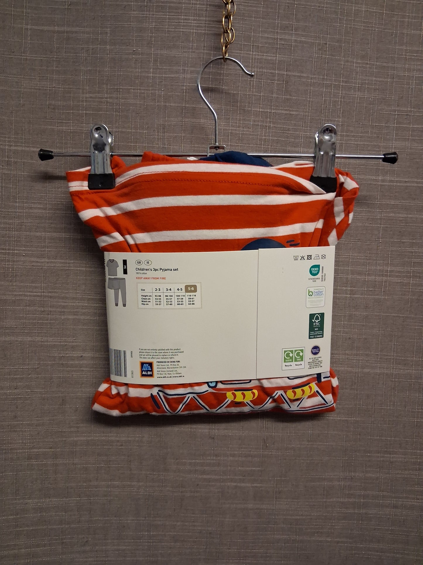 Lily & Dan Fire Engine Theme 3 Piece Pyjama Set Age 5-6 Years New