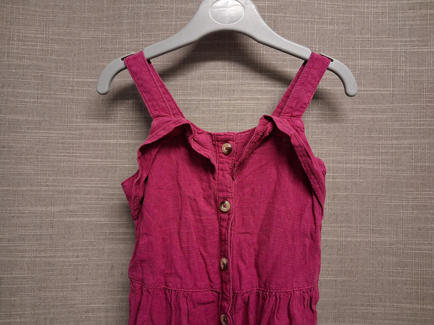 Next Girls Raspberry Red Linen Blend Dungarees Age 12-18 Months Pockets