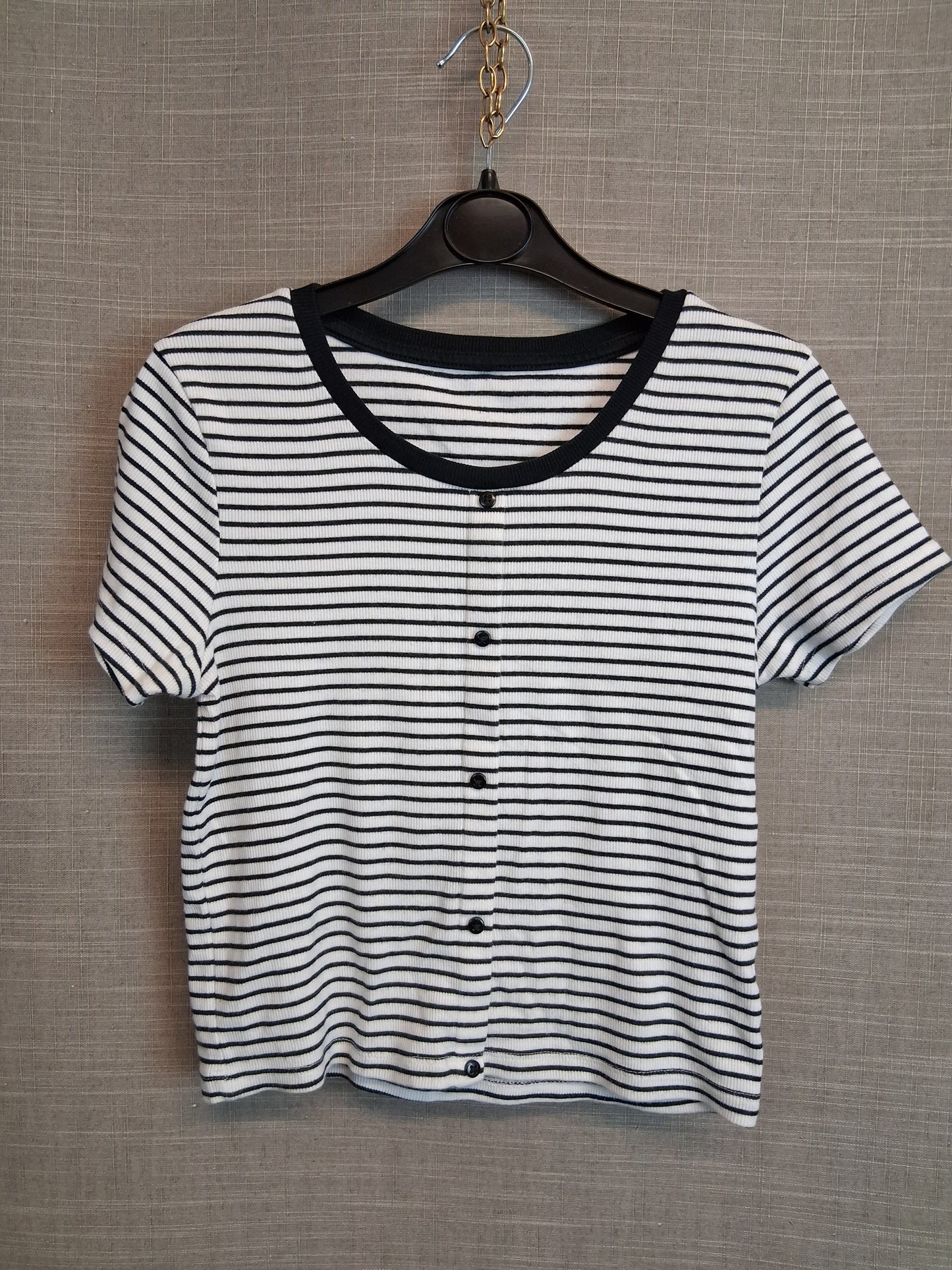 George Girls Black White Striped Short Sleeve T-Shirt Age 10-11 Years