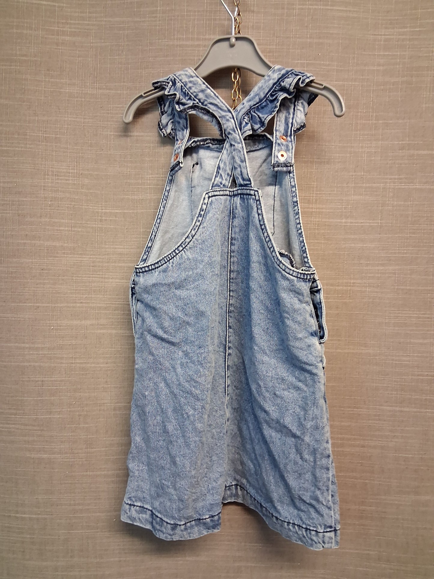 Girls Denim Blue Pinafore Dress Pocket on Front Age 5-6 Years