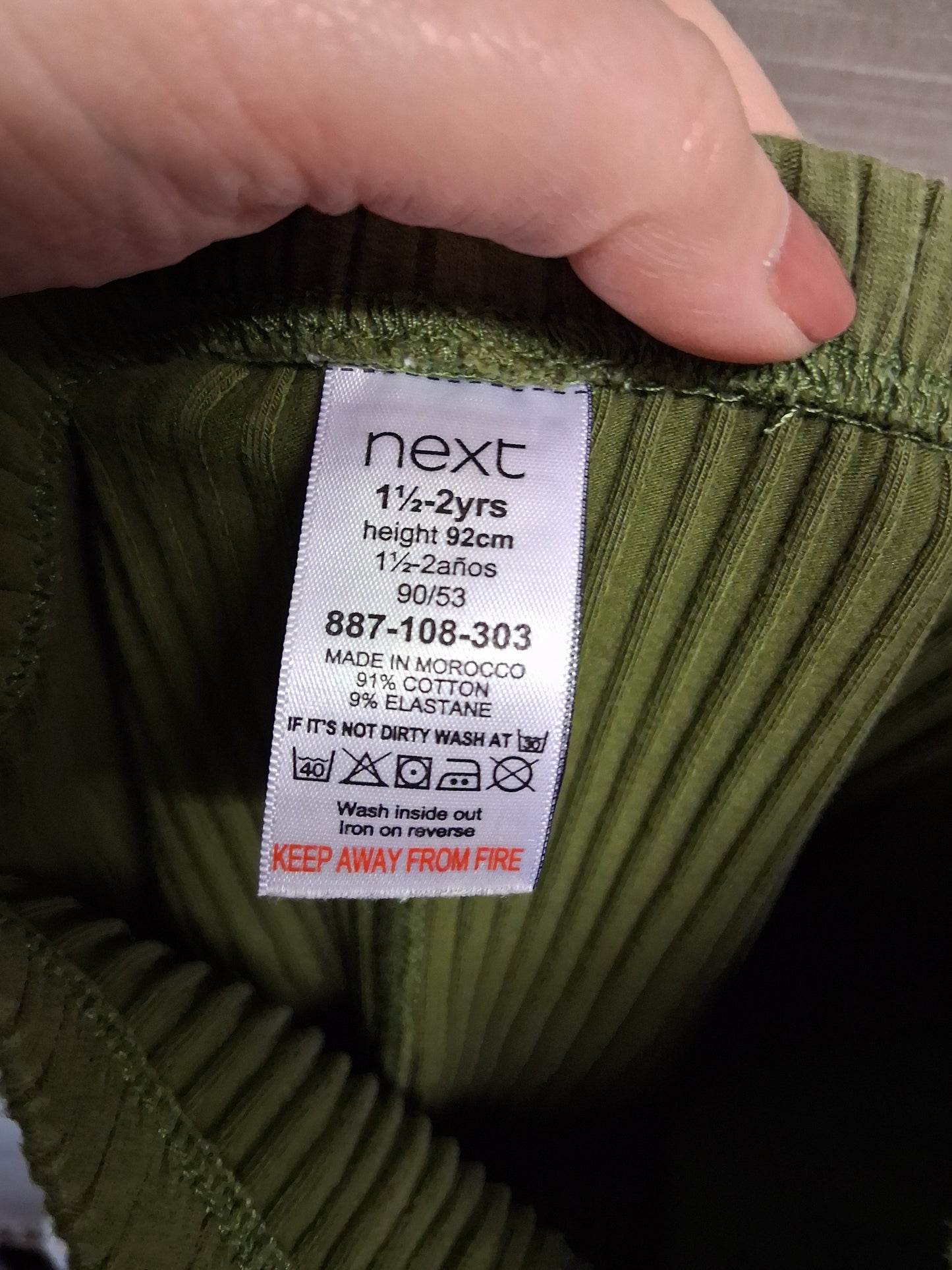 Next Boys Green Ribbed Joggers Age 18-24 Months