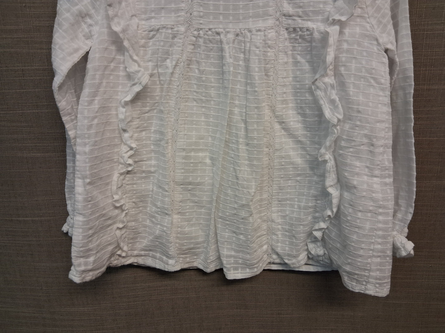 Primark Girls White Long Sleeve Blouse Ruffle Trim Top Age 6-7 Years