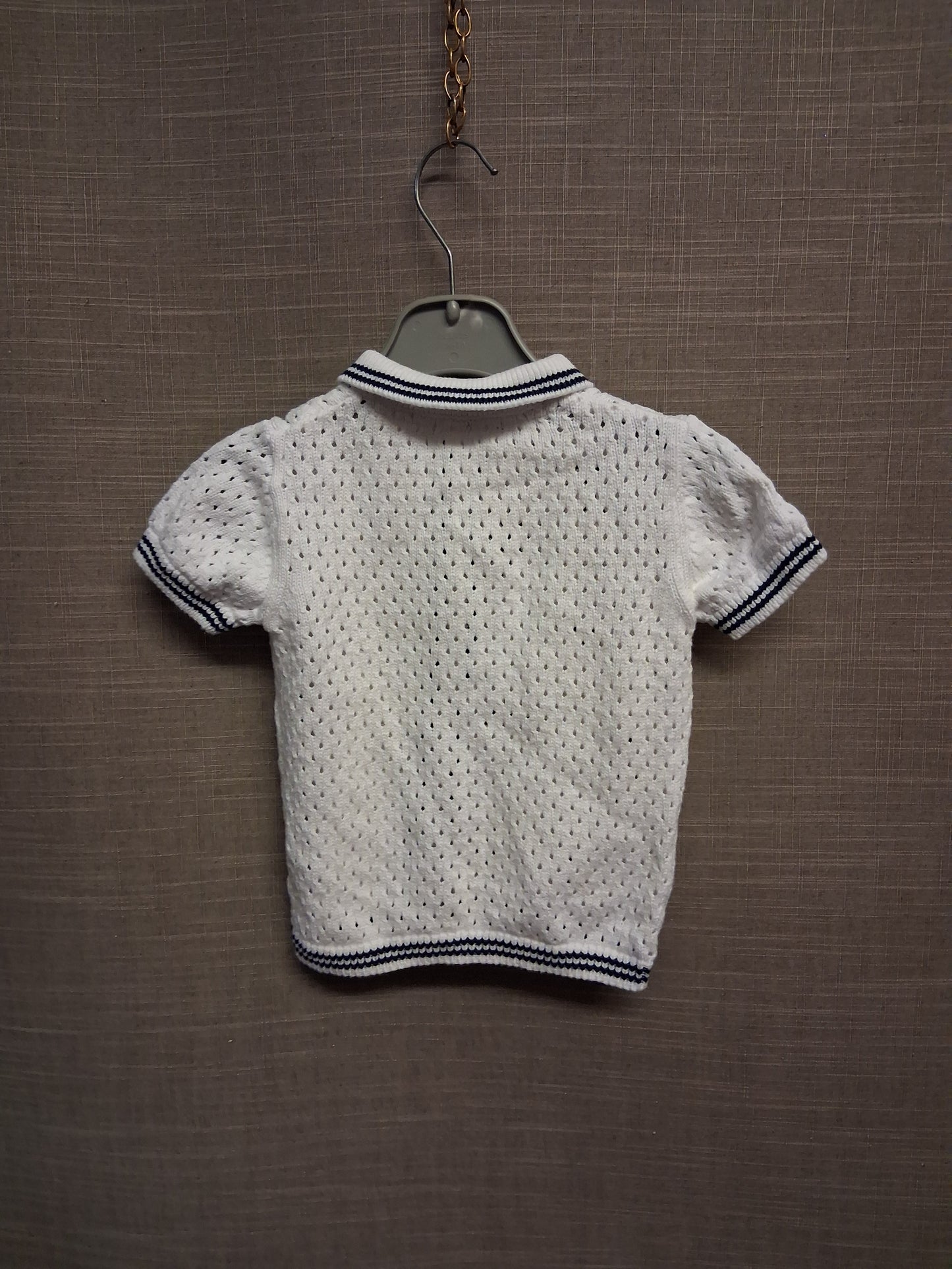 F&F Boys Short Sleeve Open Knit Button Collar Jumper Age 9-12 Months