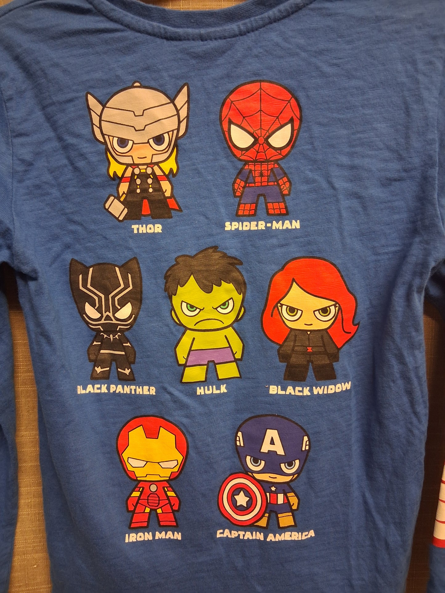 Primark T-Shirt Long Sleeve Blue Marvel Graphic on Back Age 6-7 Years