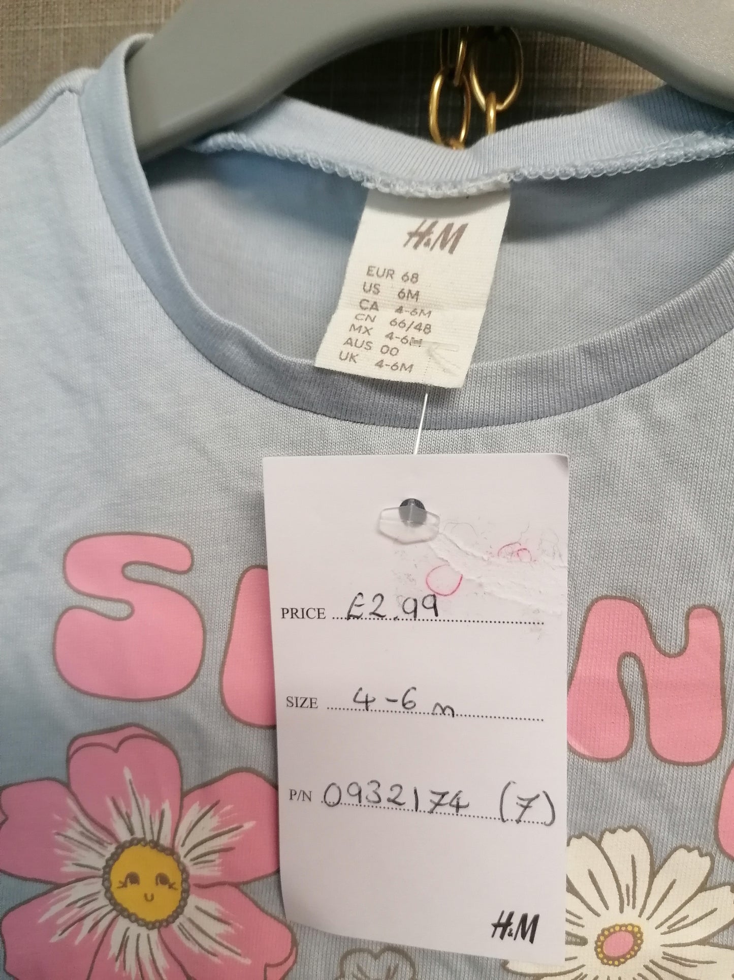 H&M Blue Sleeveless Jersey T-Shirt Age 3-6 Months New
