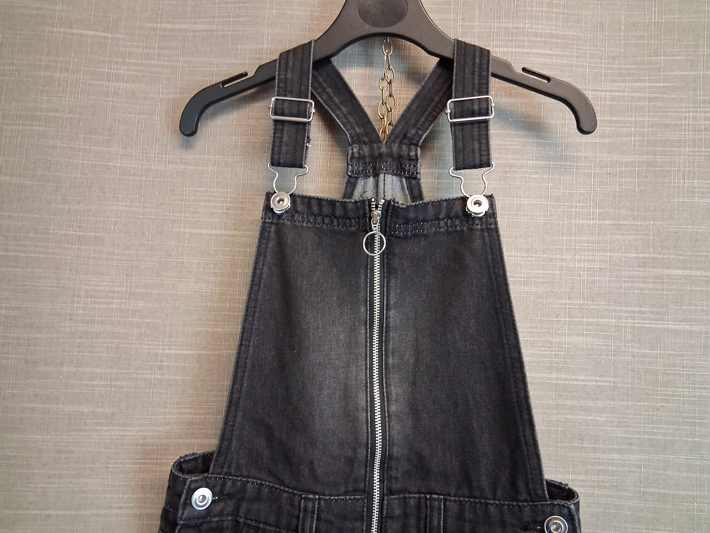 George Girls Black Denim Pinafore Dress Zip Front Age 7-8 Years