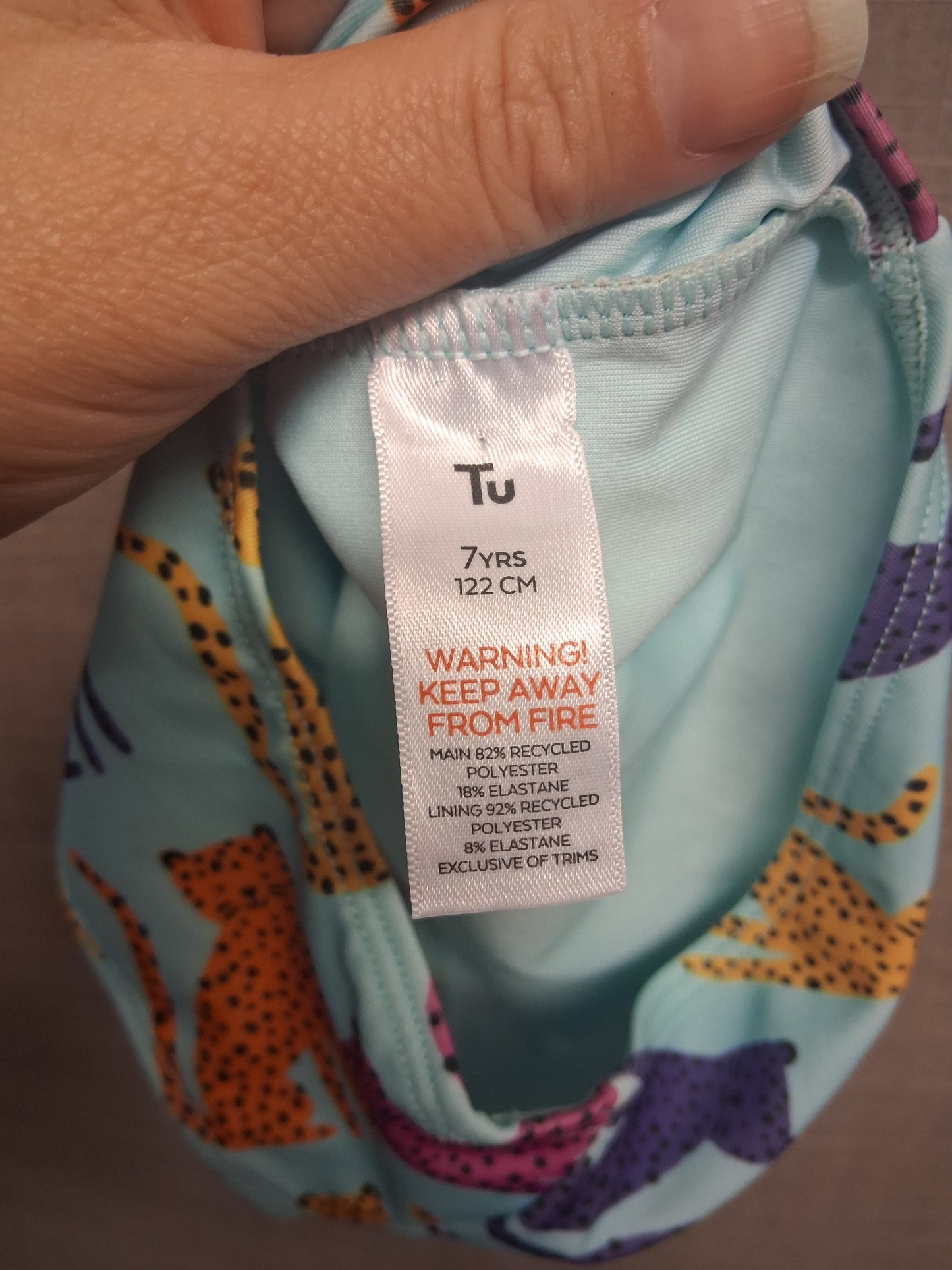 TU Girls Blue Cat Print Swimsuit One Piece Age 7 Years