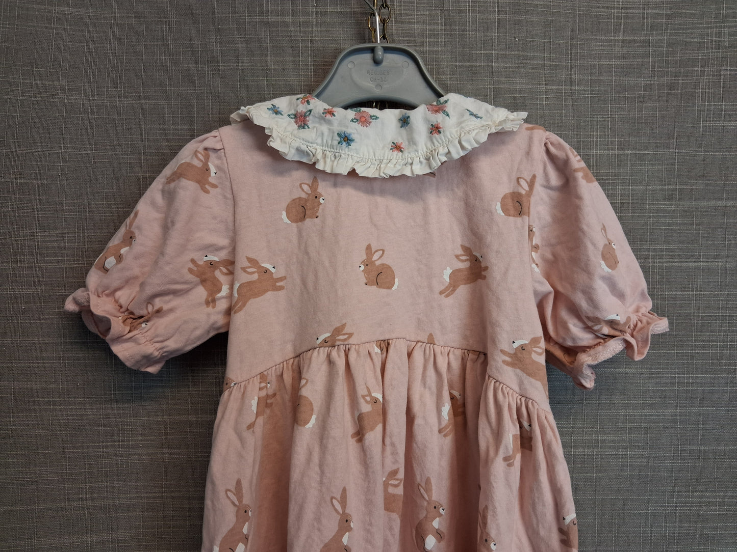 Next Girls Pink Bunny Theme Easter Dress Age 2-3 Years Short Sleeve Jersey