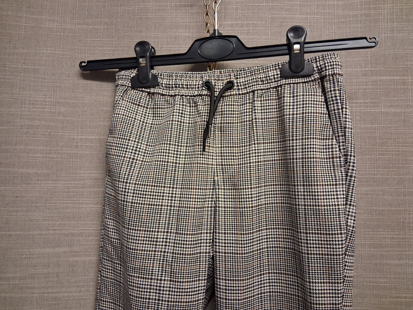 Next Girls Brown Checked Elastic Waist Trousers Age 9 Years