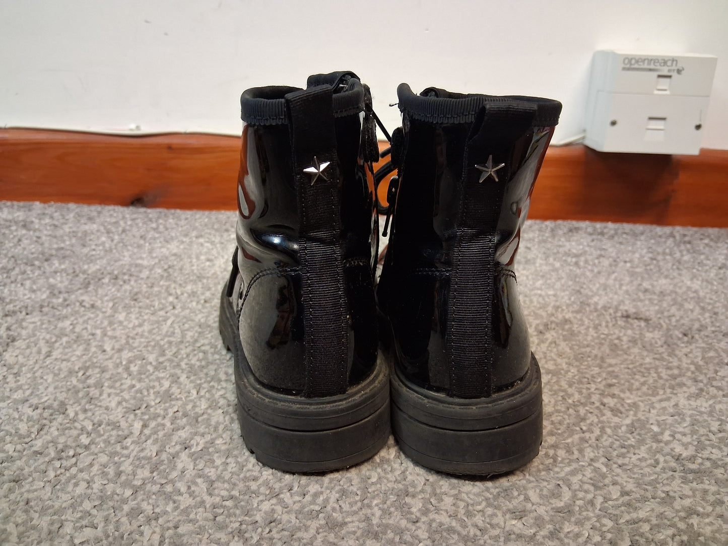 Next Girls Black Patent Faux Lace Up Ankle Boots Size 11
