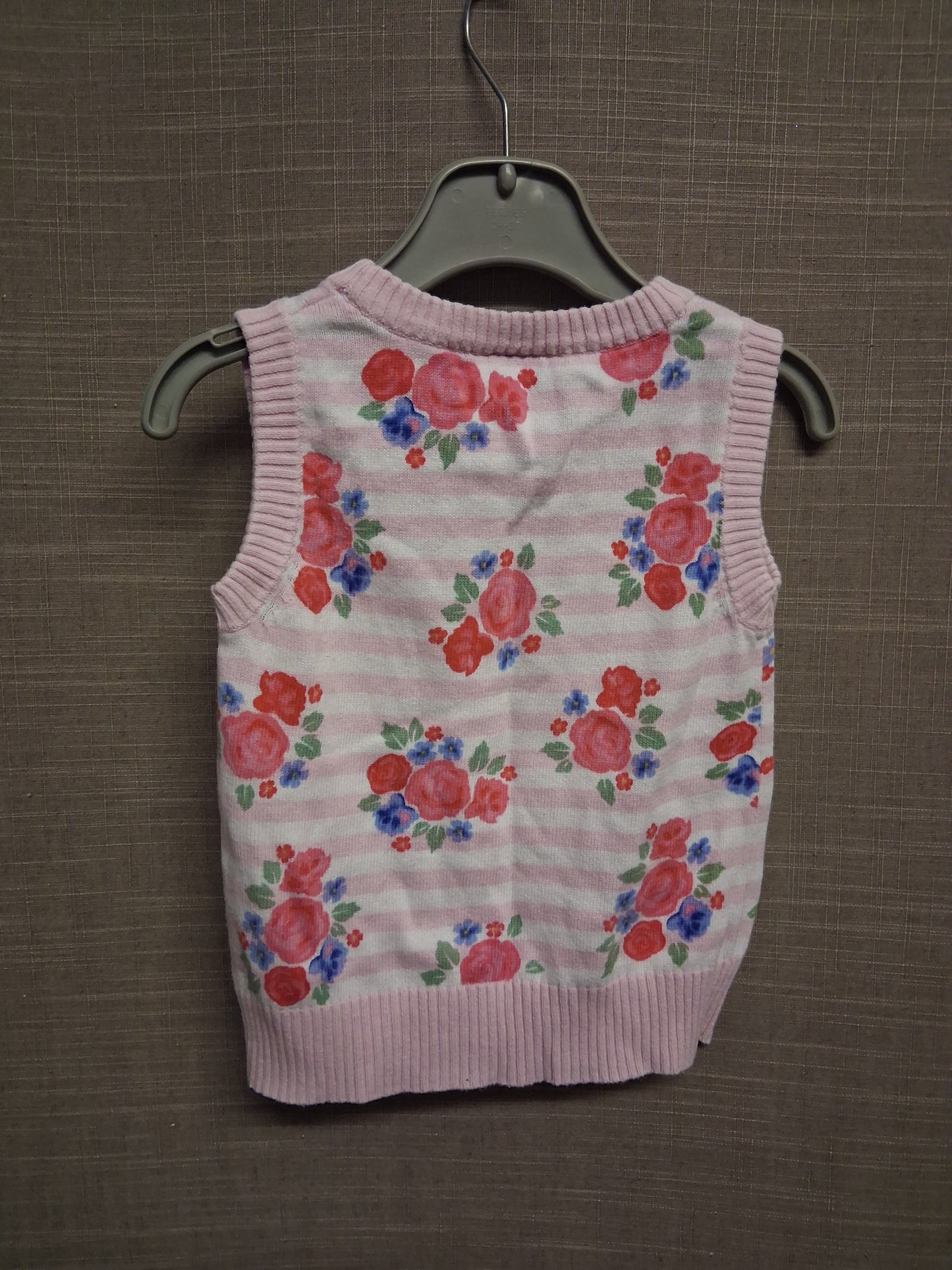 JoJo Maman Bebe Girls Pink Striped Floral Tank Top Age 2-3 Years