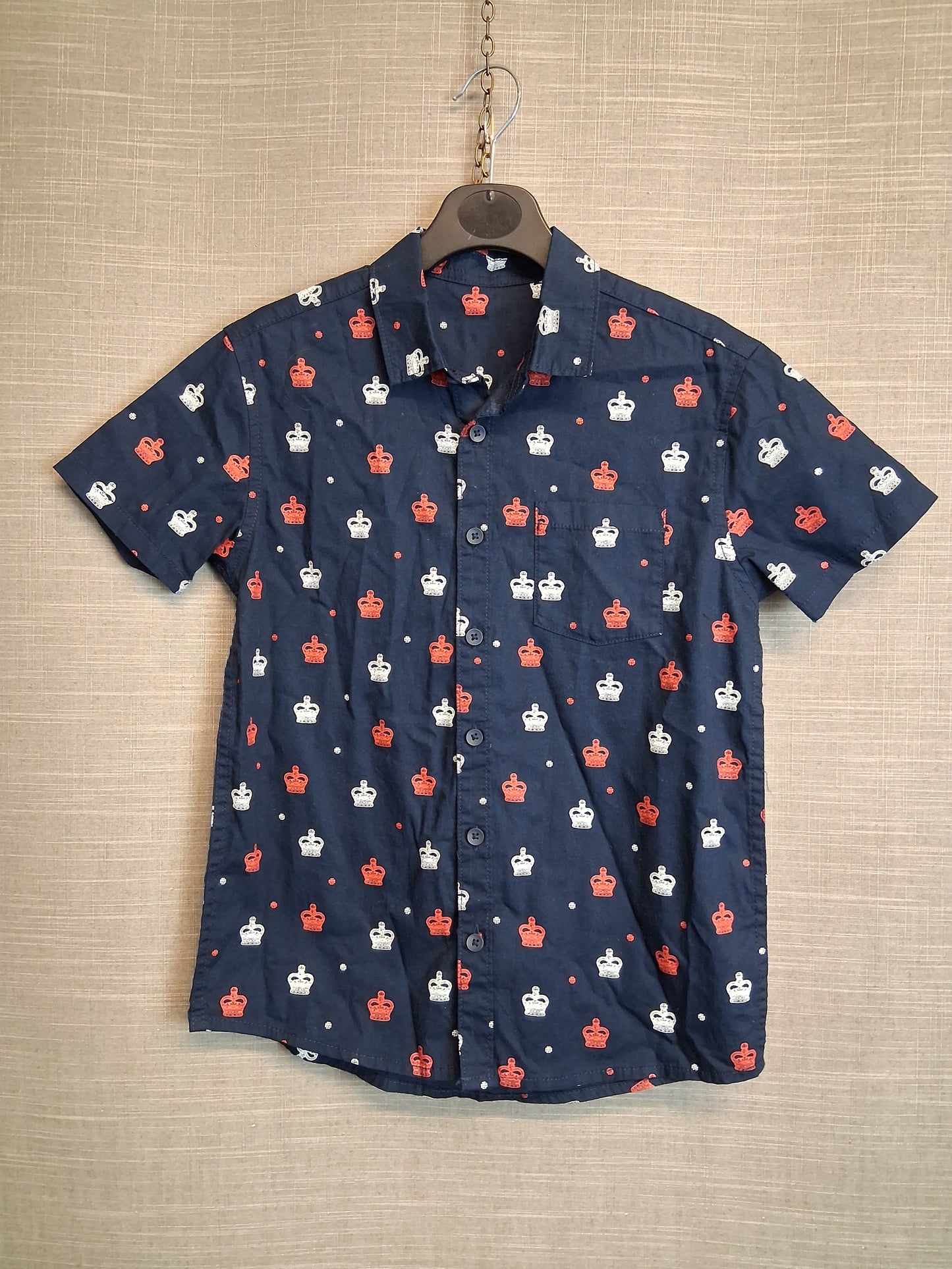 George Boys Blue King Crown Print Shirt Short Sleeve Age 10-11 Years