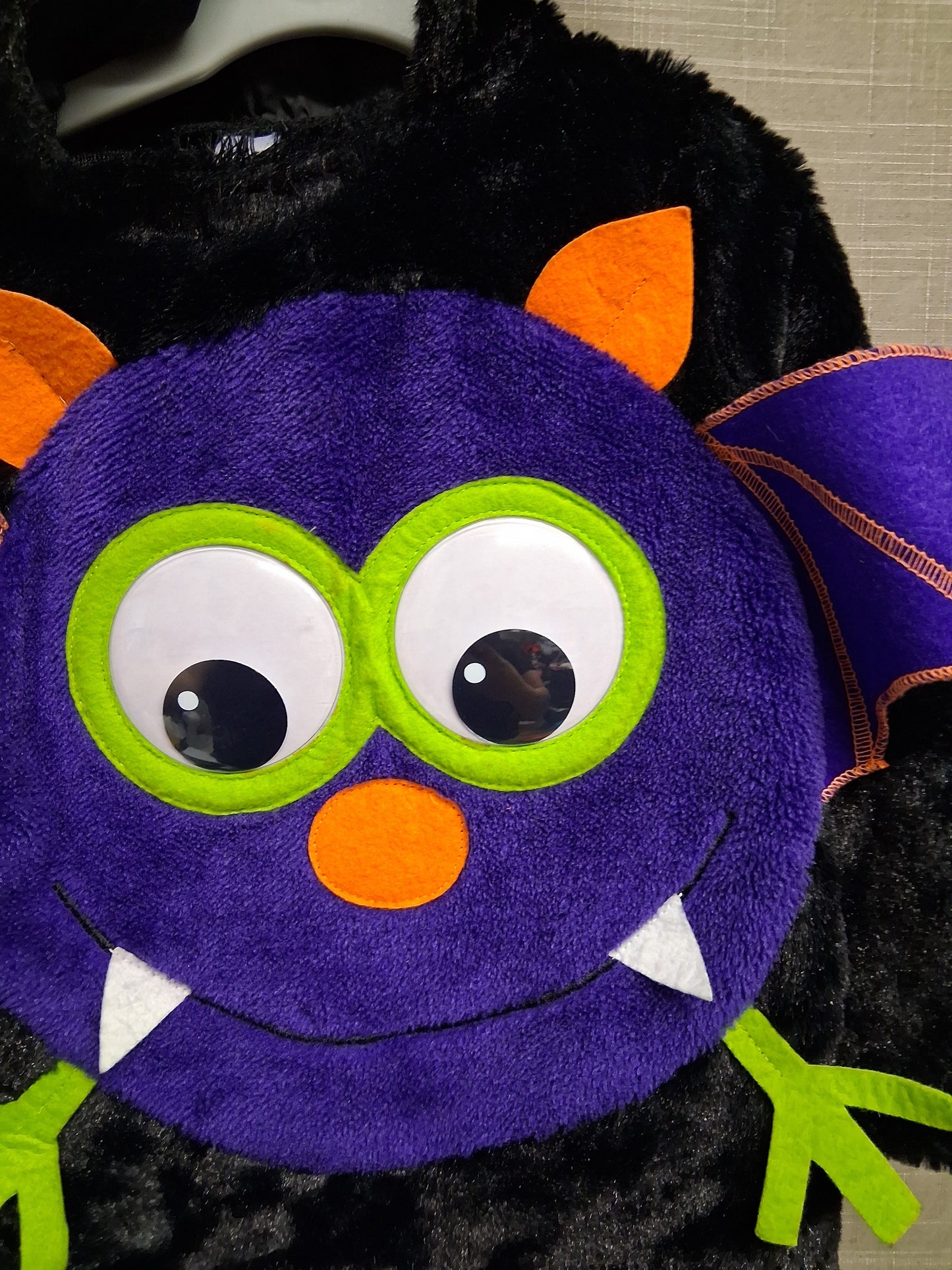 George Halloween Bat Costume Black Purple Plush Hooded Winged Sleeve Age 1-2 years