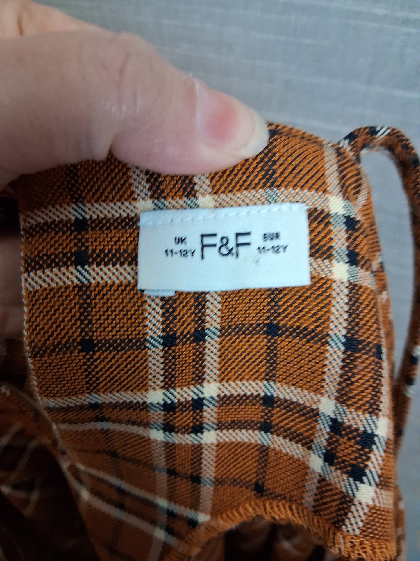 F&F Girls Orange Brown Check Pinafore Dress Age 11-12 Years