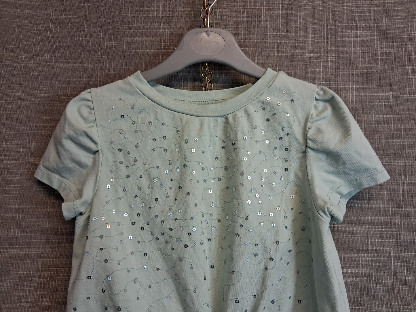 Next Girls Pale Green Sequin Crop Knot Front T-Shirt Short Sleeve Age 7 Years