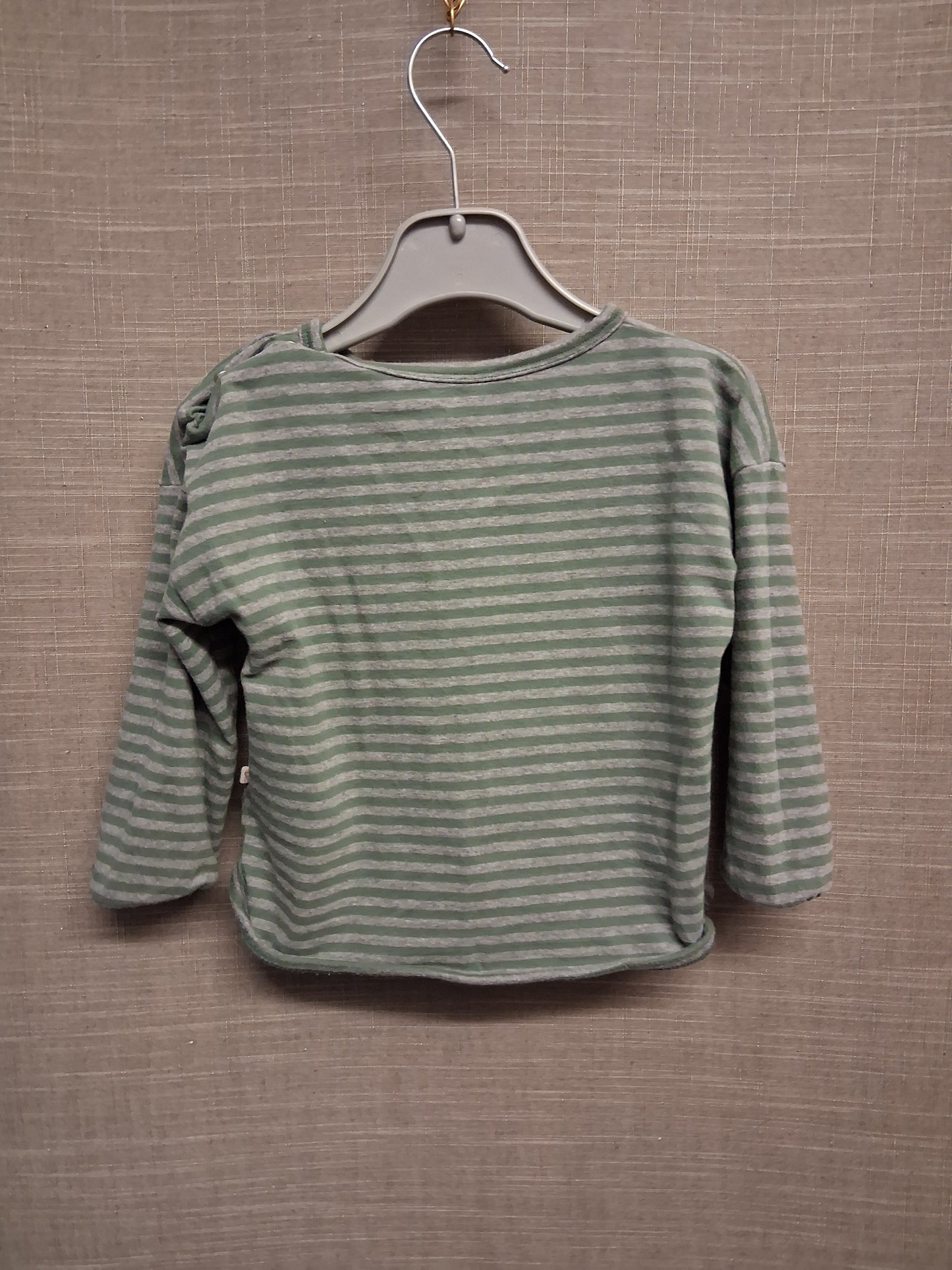 Next Boys Green Grey Striped Long Sleeve T-Shirt Woodland Animals 100% Cotton Age 12-18 Months