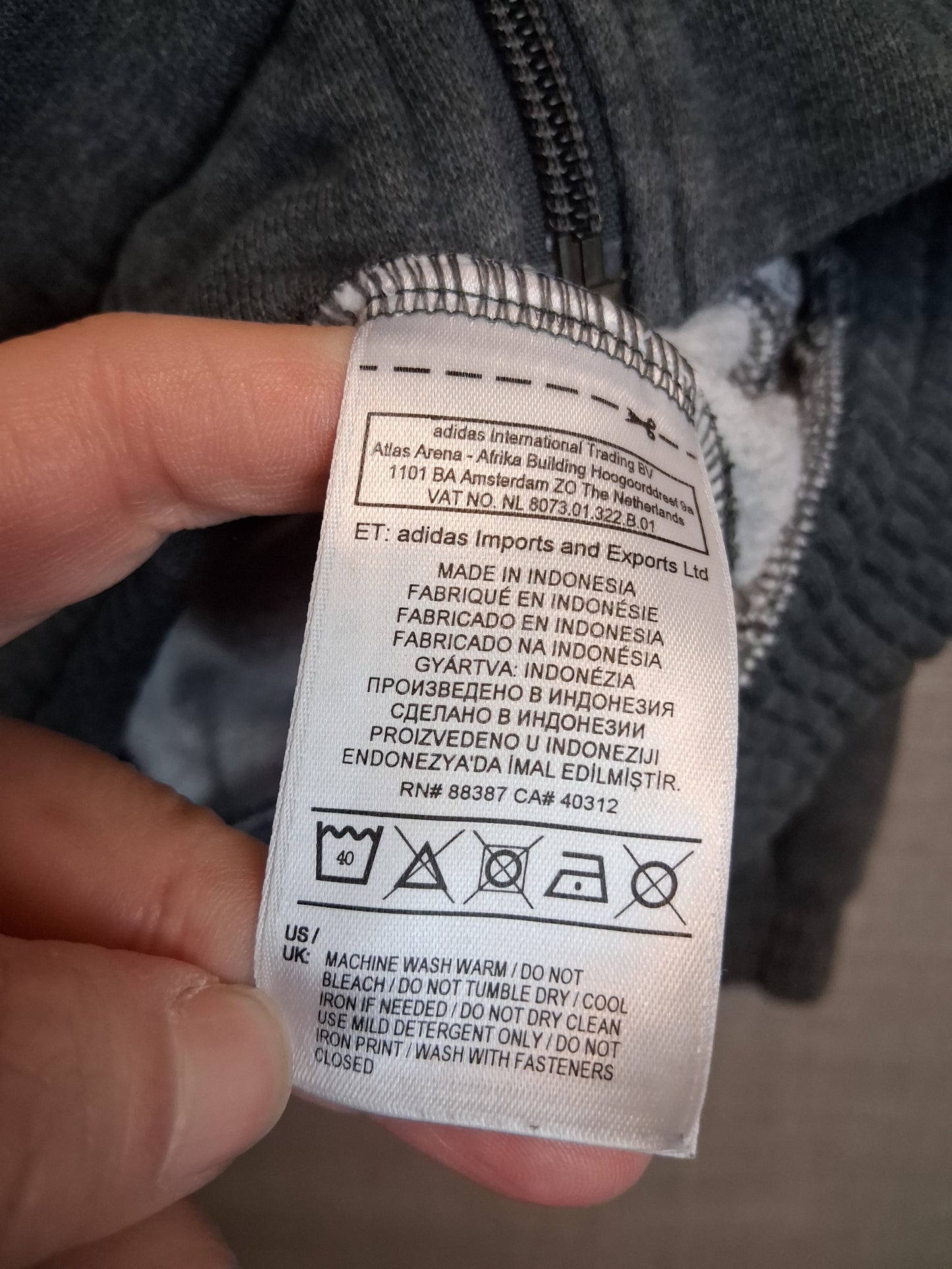 Adidas Boys Full Zip Hoodie Grey Age 13-14 Years