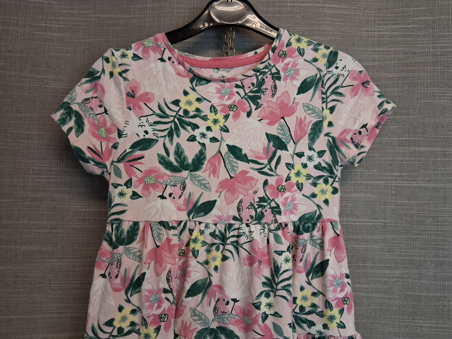 F&F Girls Pink Floral Tiered Jersey Dress Age 6-7 Years