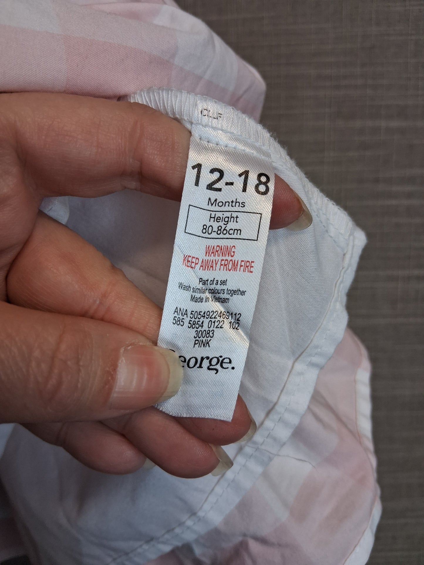 George Girls Pink Check Dress Short Sleeve Age 12-18 Months