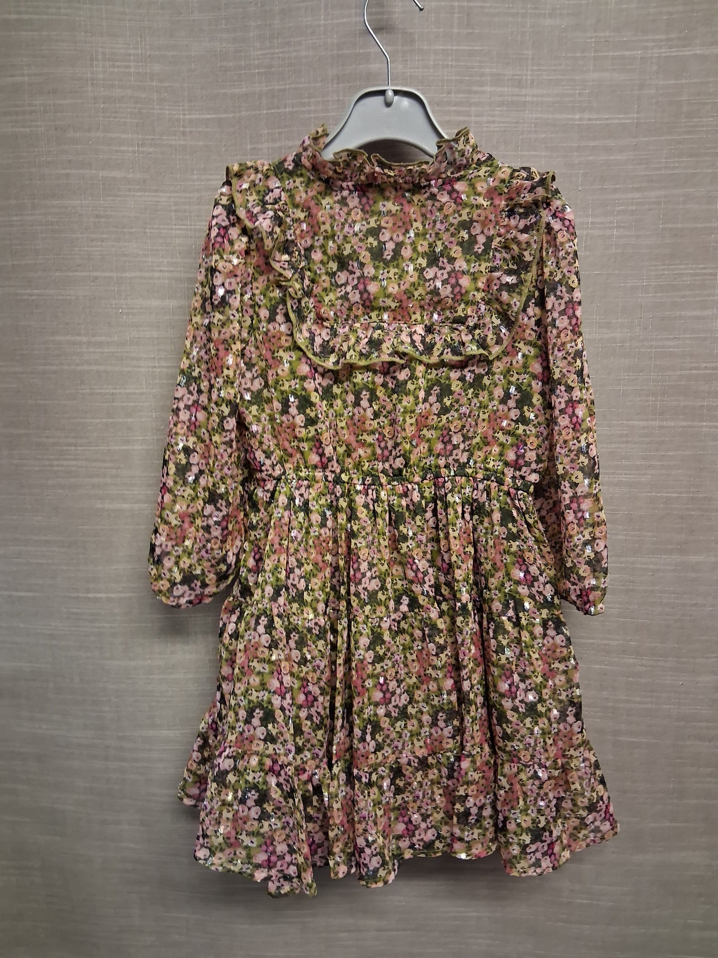 River Island Girls Green Floral Sheer Sleeve Dress Age 4-5 Years