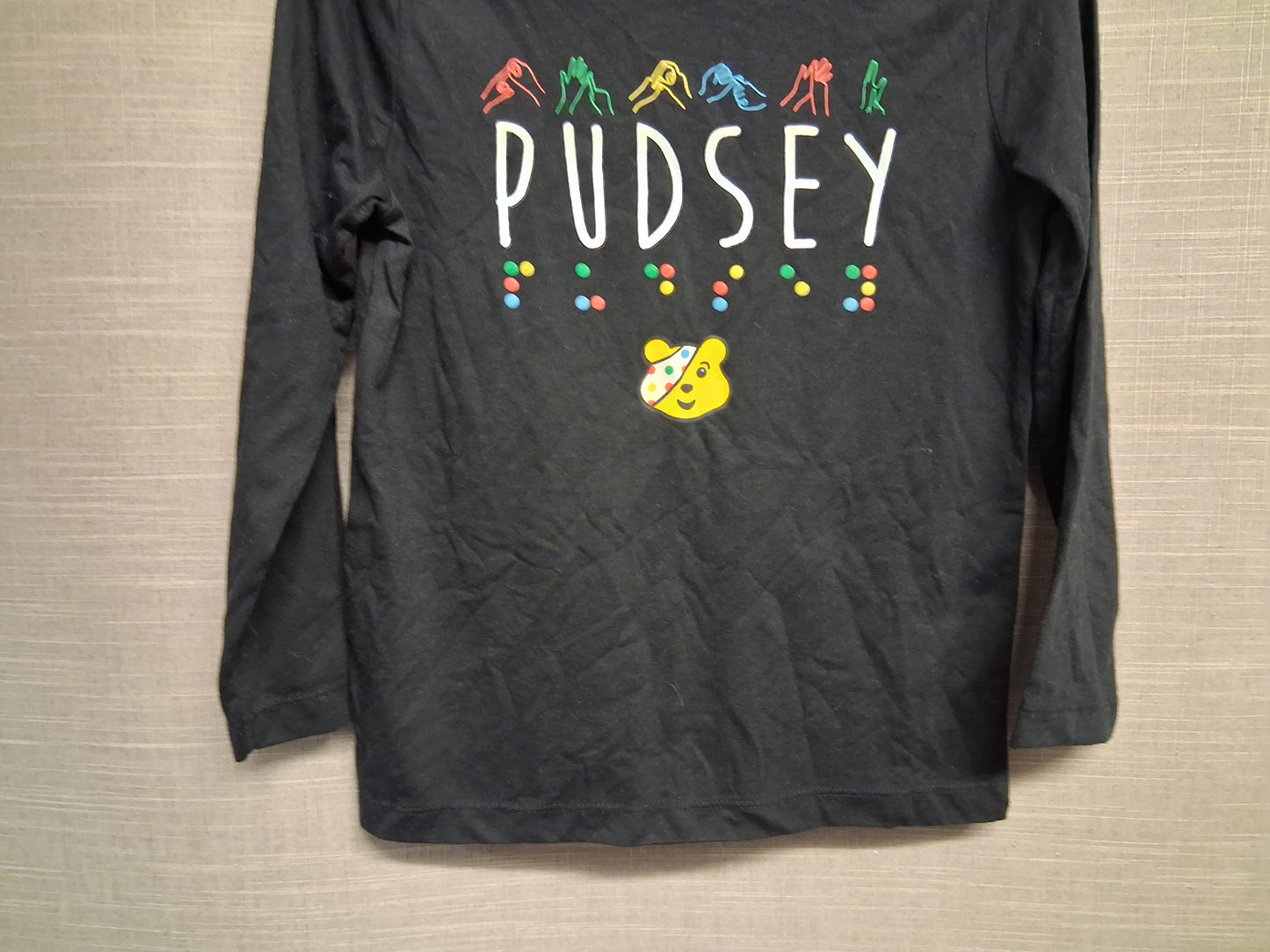 George Boys "Pudsey" Children in Need Black Long Sleeve T-Shirt Age 7-8 Years Sen Friendly