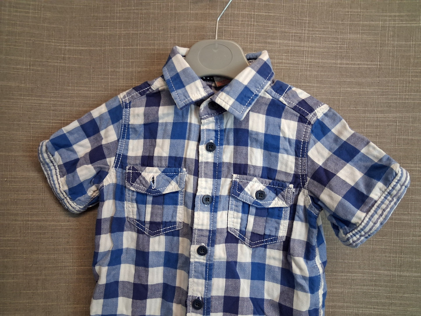 TU Boys Blue Check Short Sleeve Shirt Age 18-24 Months