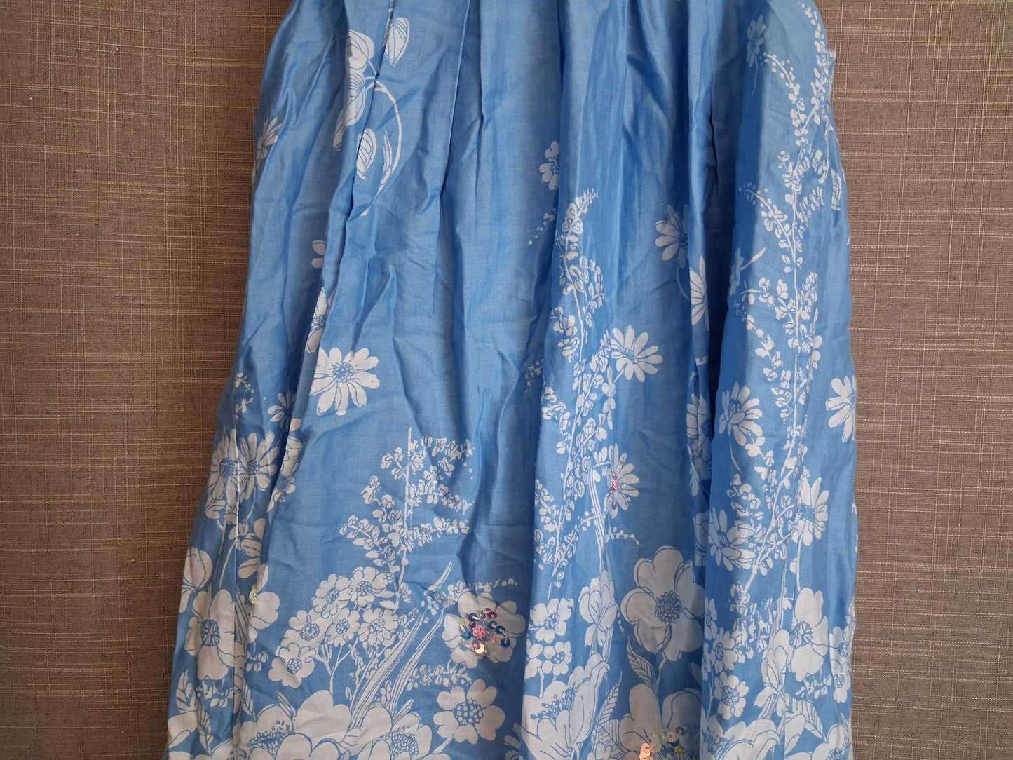Monsoon Girls Blue Floral Sleeveless Dress Age 8 Years Cotton Sequins