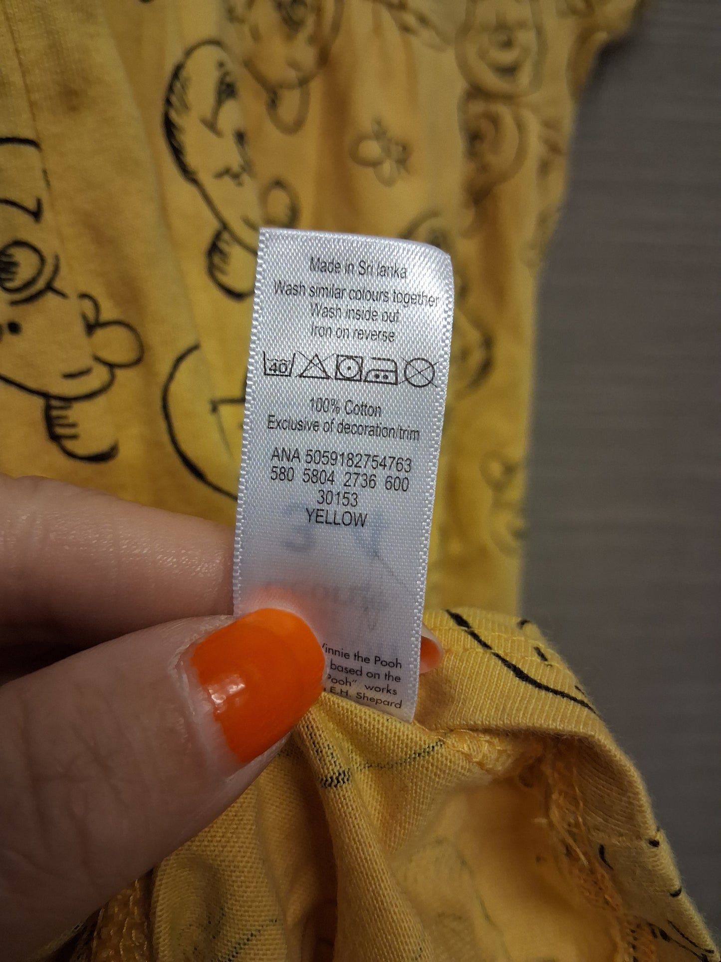 George Disney Winnie The Pooh Yellow Short Sleeve T-Shirt Dress Age 3-4 Years
