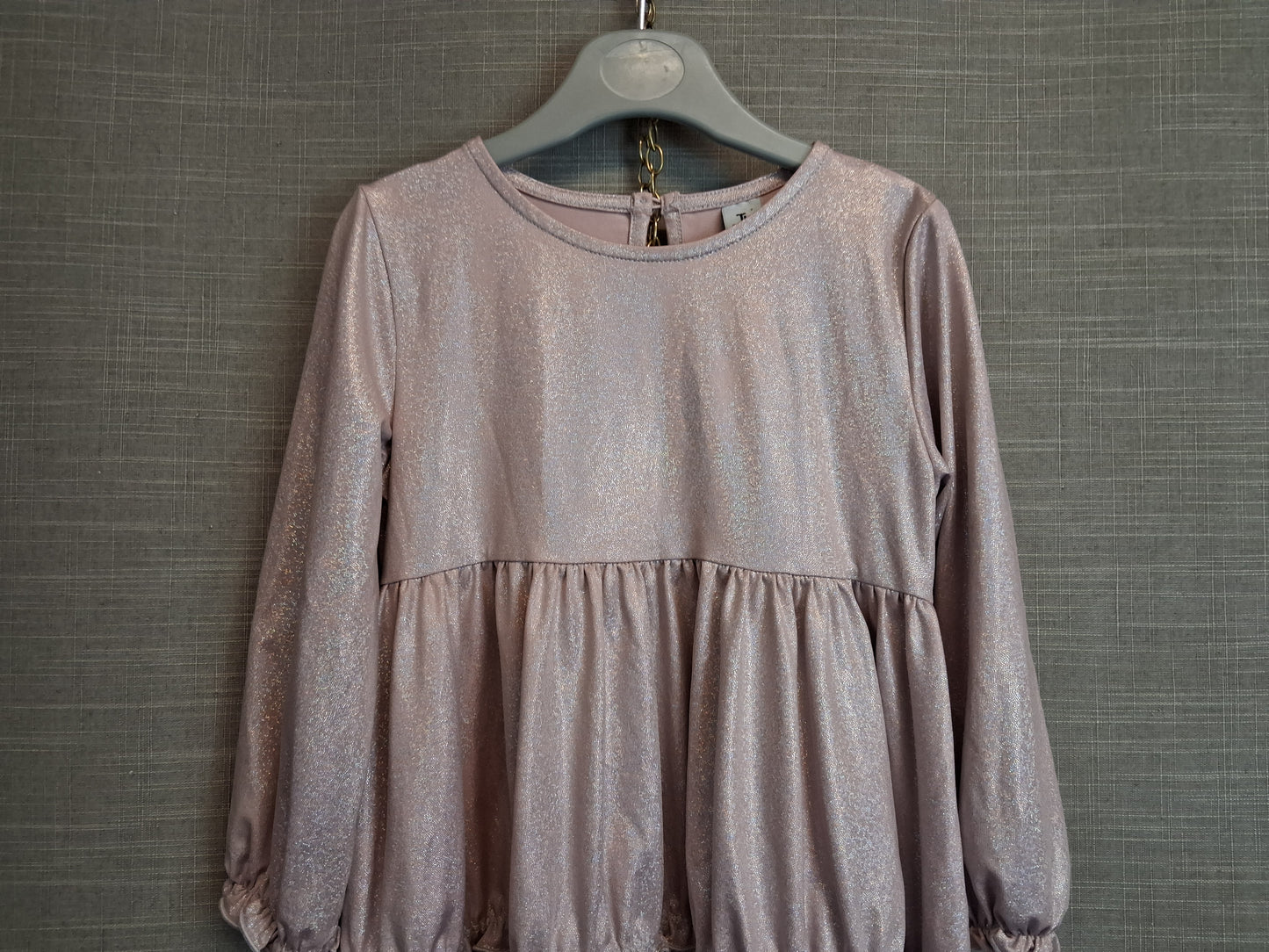 TU Girls Dusky Pink Glittery Teired Dress Long Sleeve Age 3-4 Years