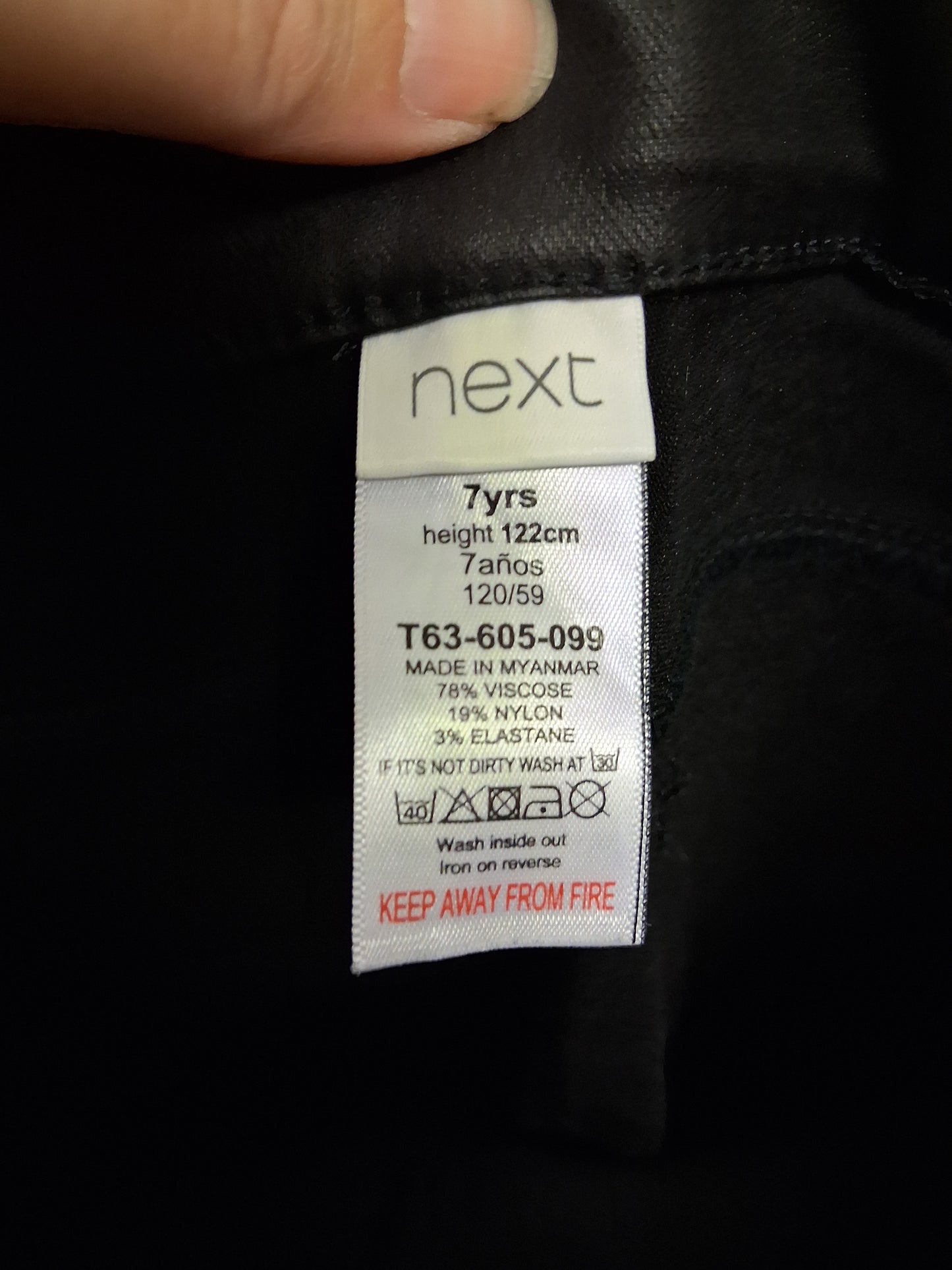 Next Girls Faux Leather Jeggings Black Age 7 Years