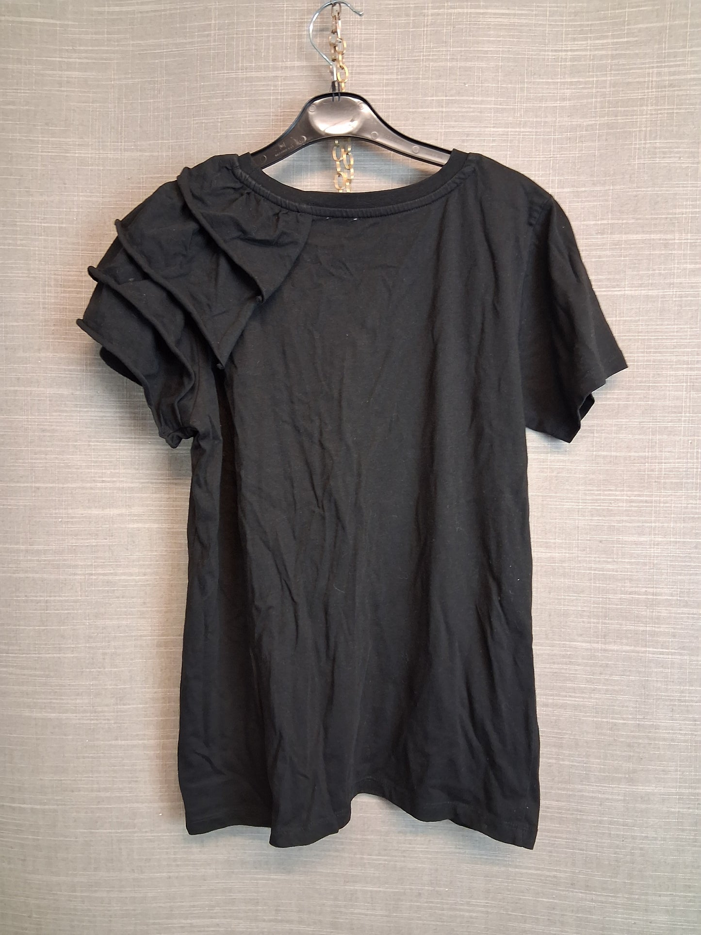 River Island Girls Black T-Shirt Silver Lips Bow Shoulder Age 11-12 Years